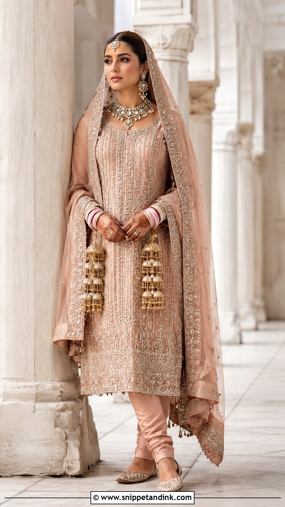 Rose Gold Churidar Suit For Anand Karaj Bride - Snippet and Ink - 20 Anand Karaj Suit Bride Ideas