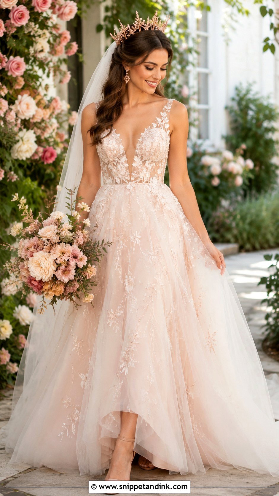 Rose Gold Crown Bride With Blush Gown - Snippet and Ink - 20 Crown Bride Ideas