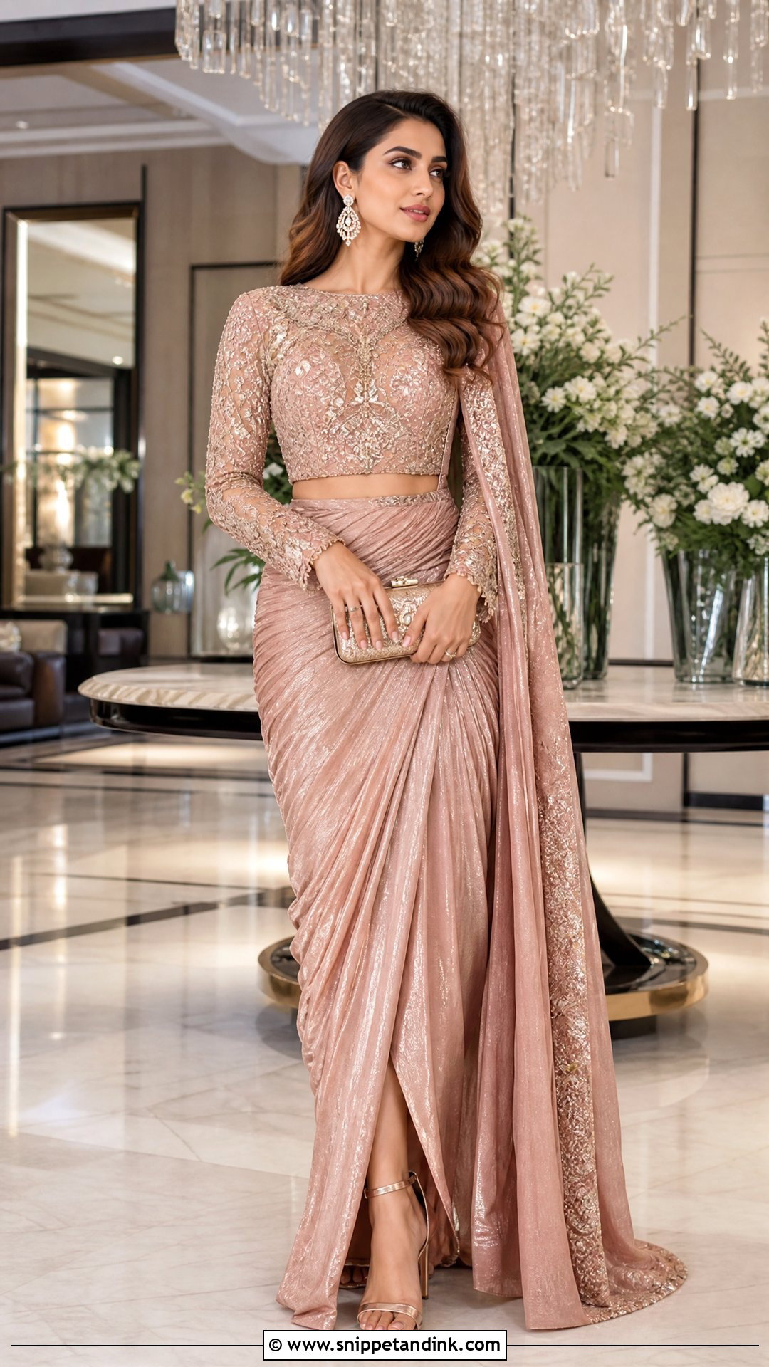 Rose Gold Draped Skirt Ring Ceremony Dress - Snippet and Ink - 25 Ring Ceremony Dress Ideas