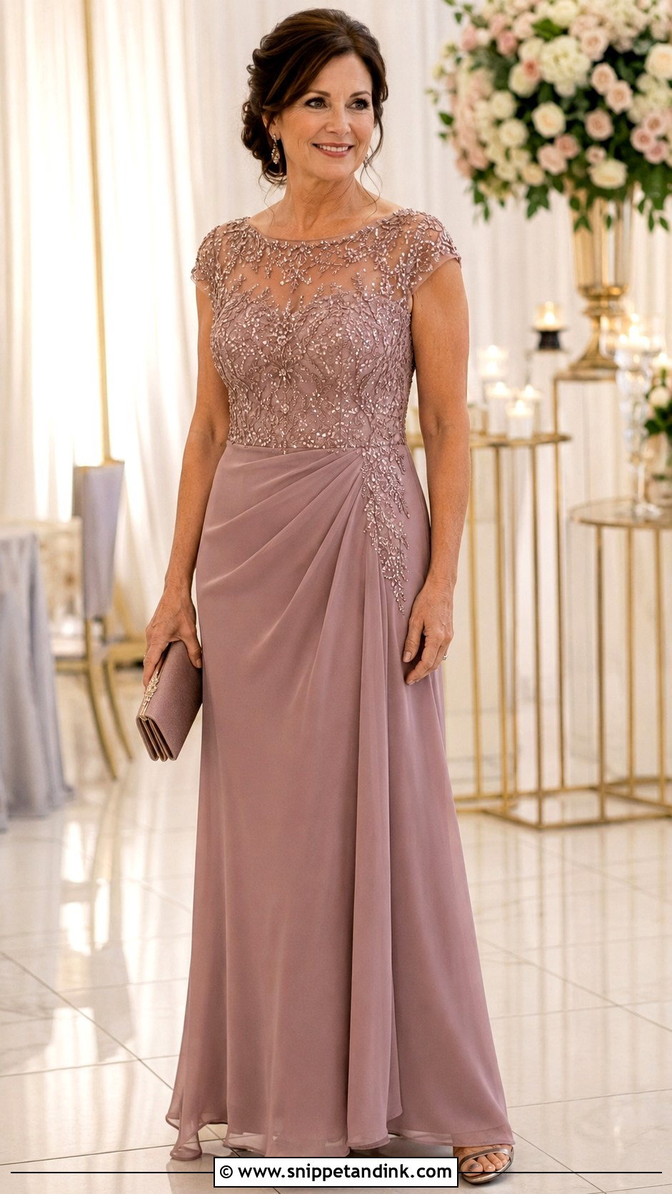 Rose Gold Embellished Bridal Mom Dress - Snippet and Ink - 20 Bridal Mom Dress Ideas