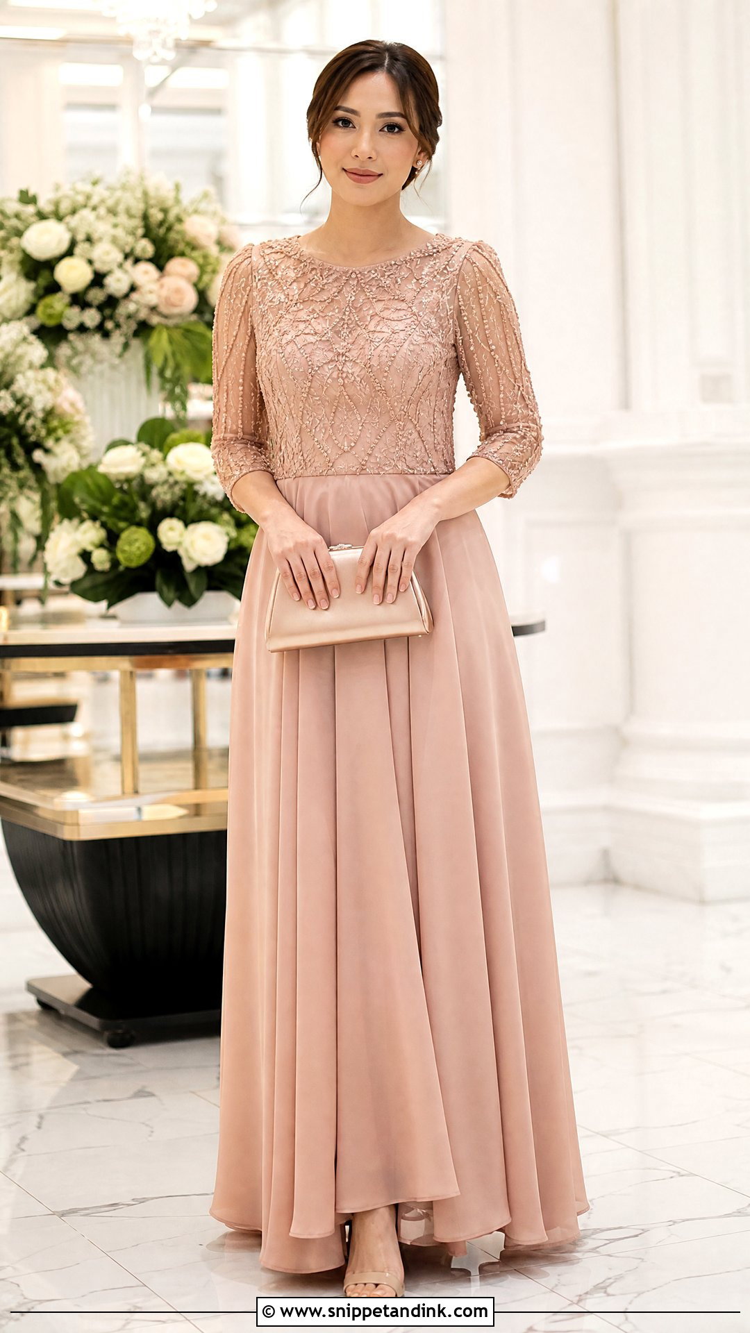 Rose Gold Embellished Ninang Gown - Snippet and Ink - 20 Ninang Outfit for Wedding Ideas