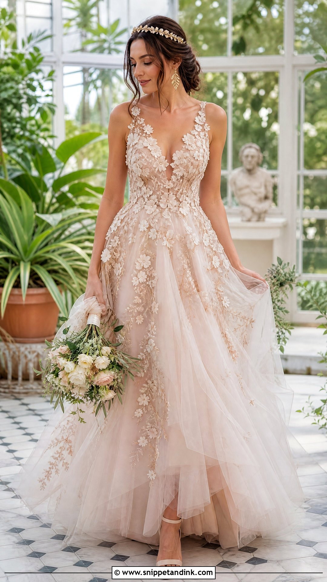 Rose Gold Floral Applique Wedding Dress - Snippet and Ink - 20 Rose Gold Wedding Dress the Bride Ideas