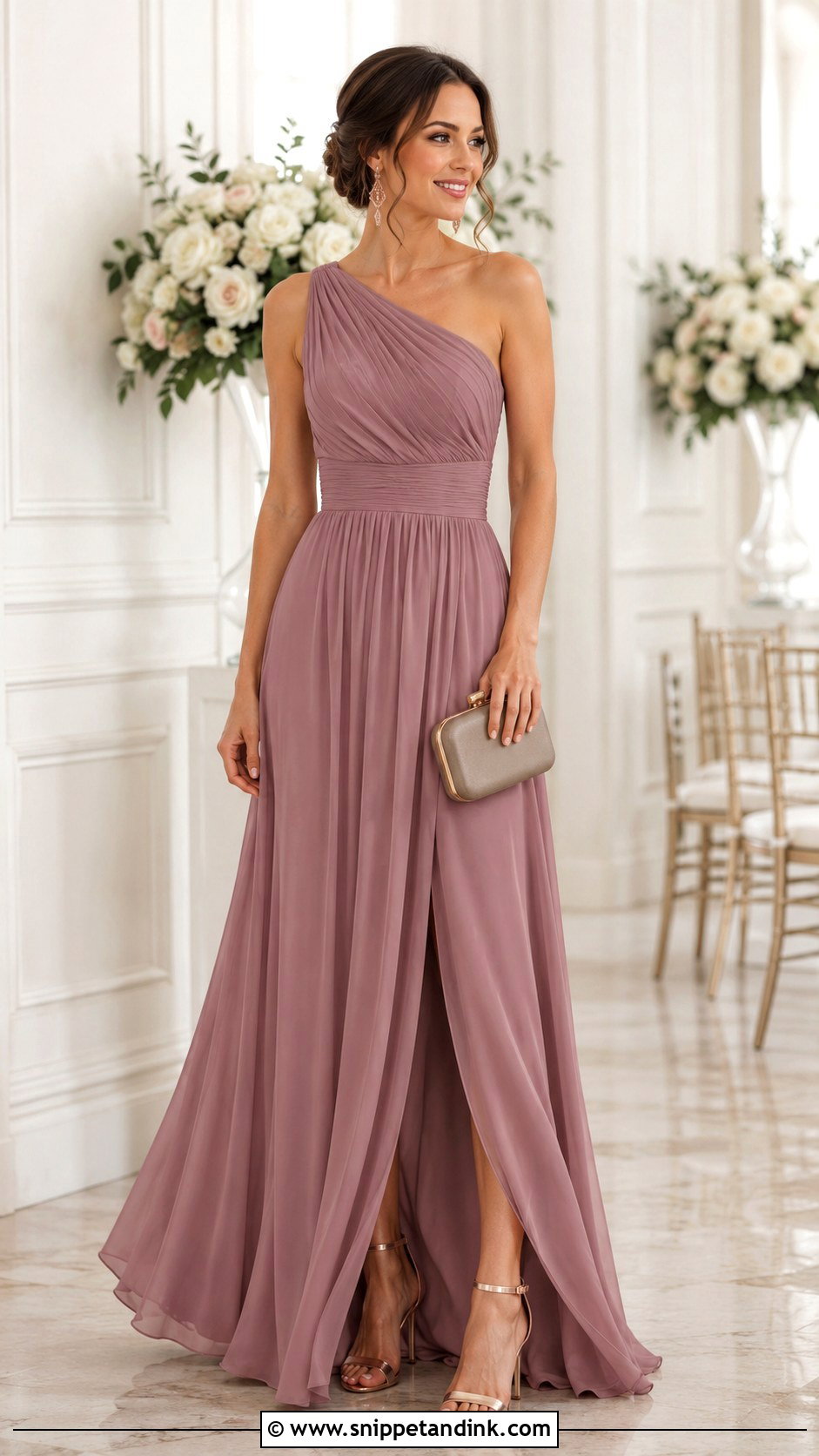 Rose Gold Heels With Mauve Bridesmaid Dress - Snippet and Ink - 20 High Heels for Wedding Ideas
