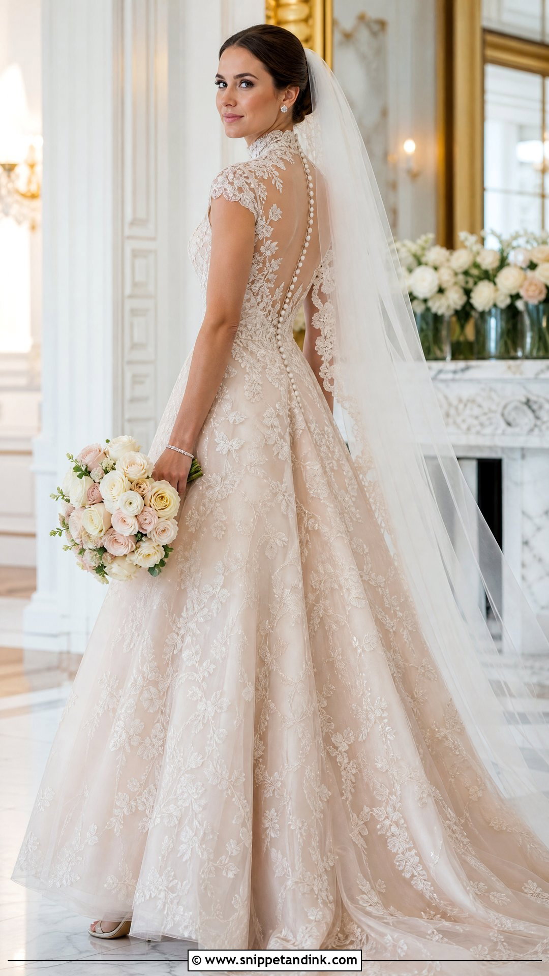 Rose Gold High Neck Wedding Gown - Snippet and Ink - 20 Rose Gold Wedding Gown Ideas