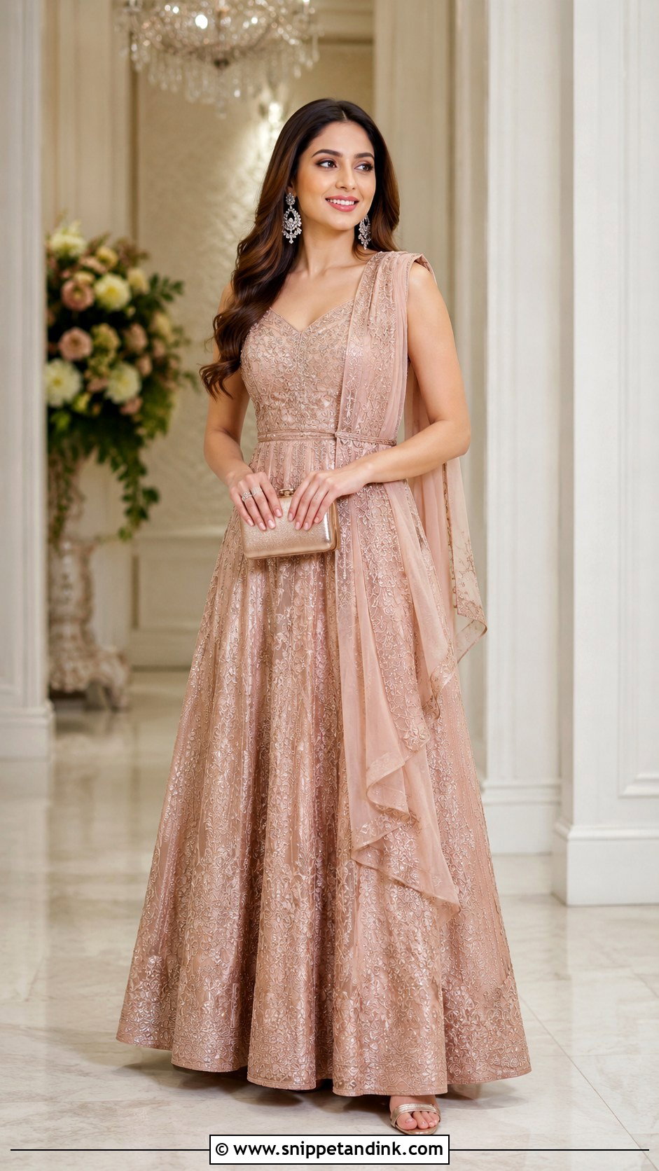 Rose Gold Indo Western Gown Roka Outfit - Snippet and Ink - 20 Indian Roka Outfits
