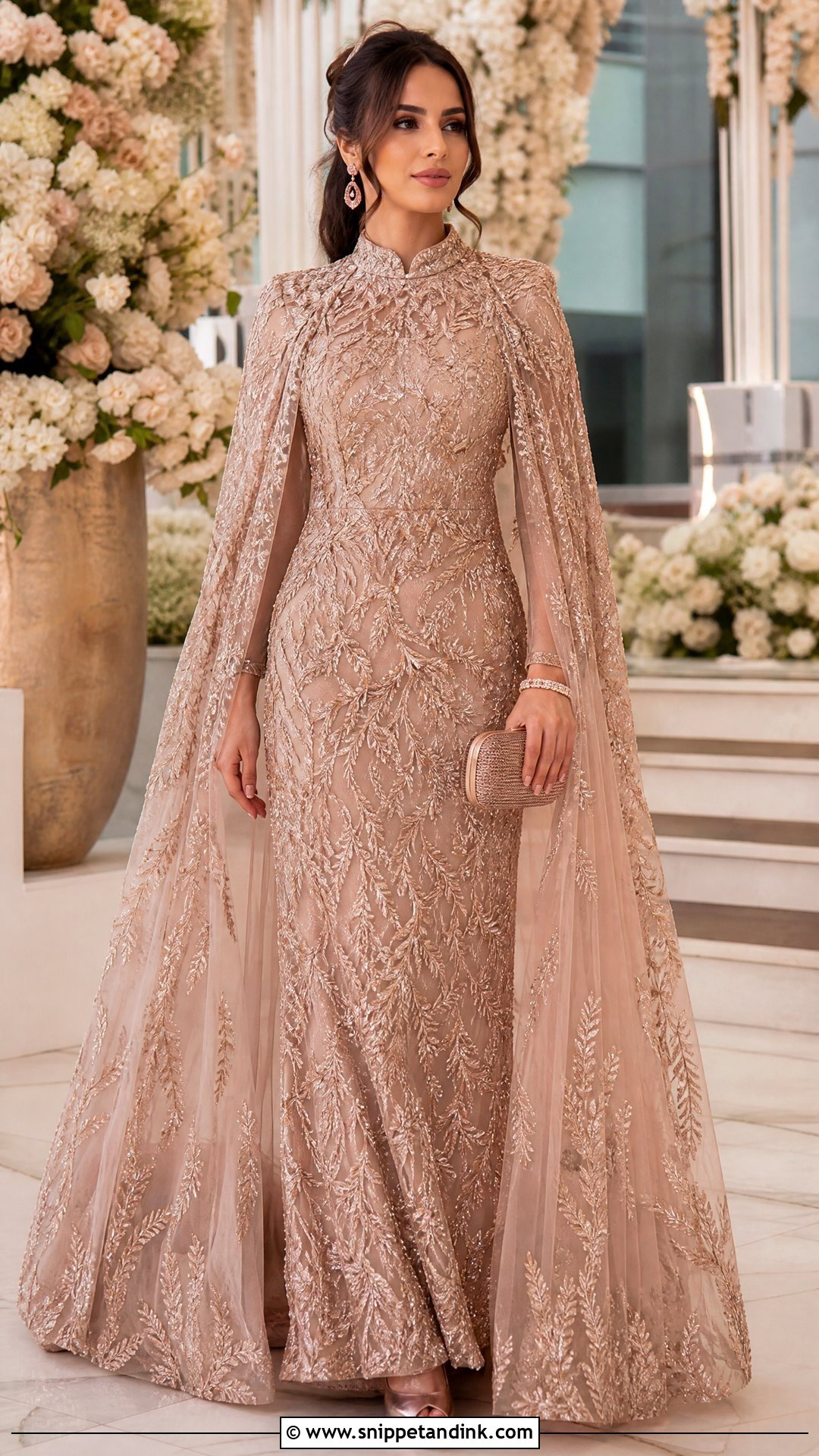 Rose Gold Khaleeji Wedding Dress With Cape - Snippet and Ink - 20 Khaleeji Wedding Dresses