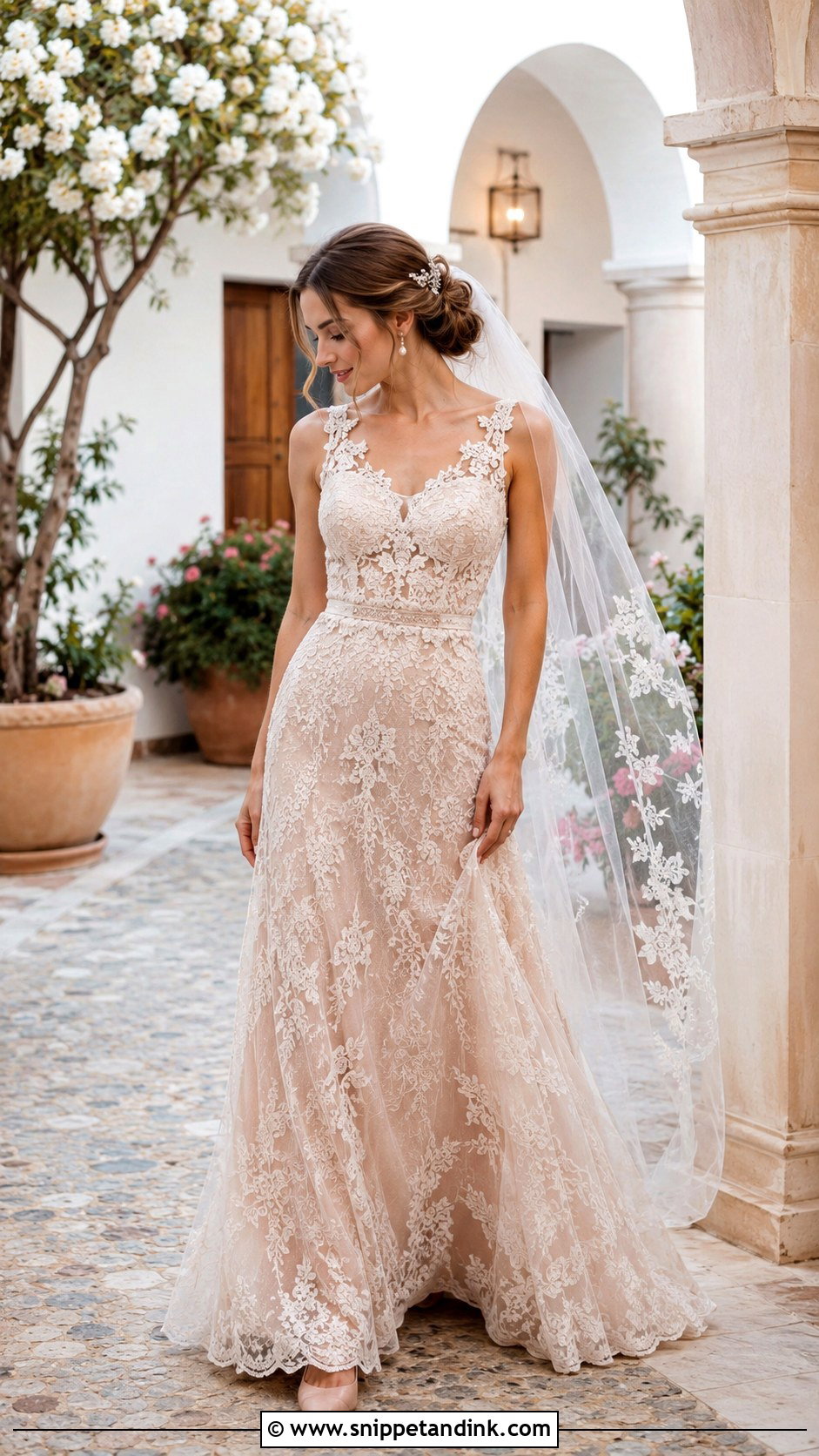 Rose Gold Lace Wedding Dress - Snippet and Ink - 20 Gold Wedding Dresses