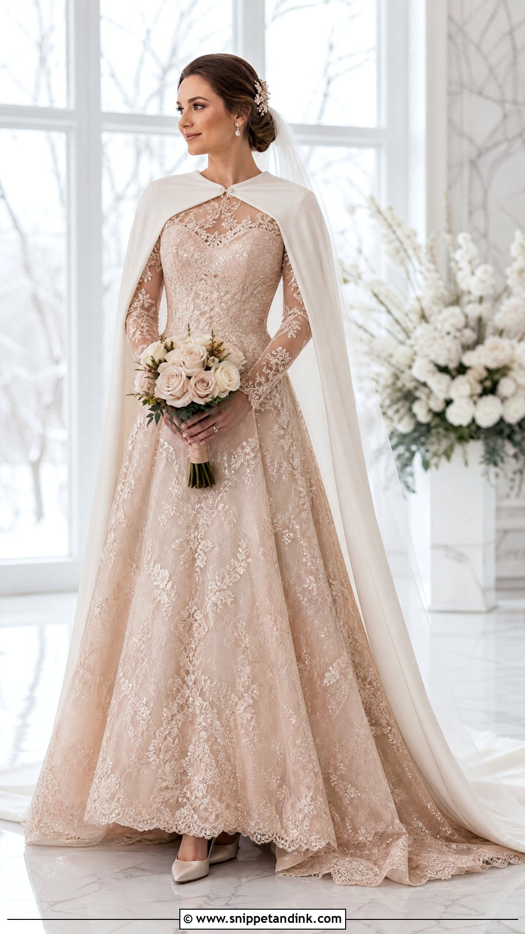 Rose Gold Long Sleeve Lace Wedding Gown - Snippet and Ink - 20 Rose Gold Wedding Gown Ideas