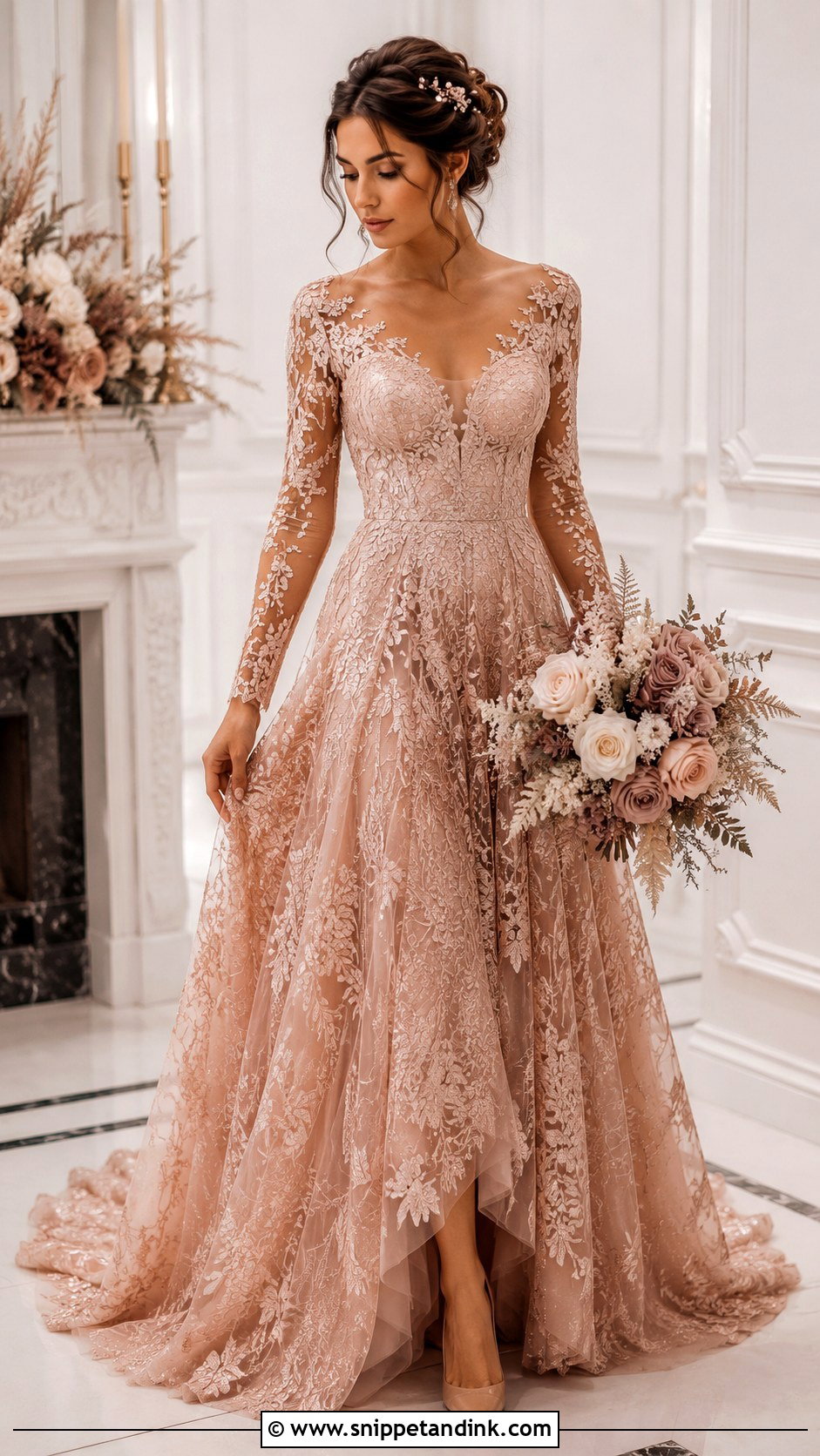 Rose Gold Long Sleeve Wedding Dress - Snippet and Ink - 25 Rose Gold Wedding Dress Ideas