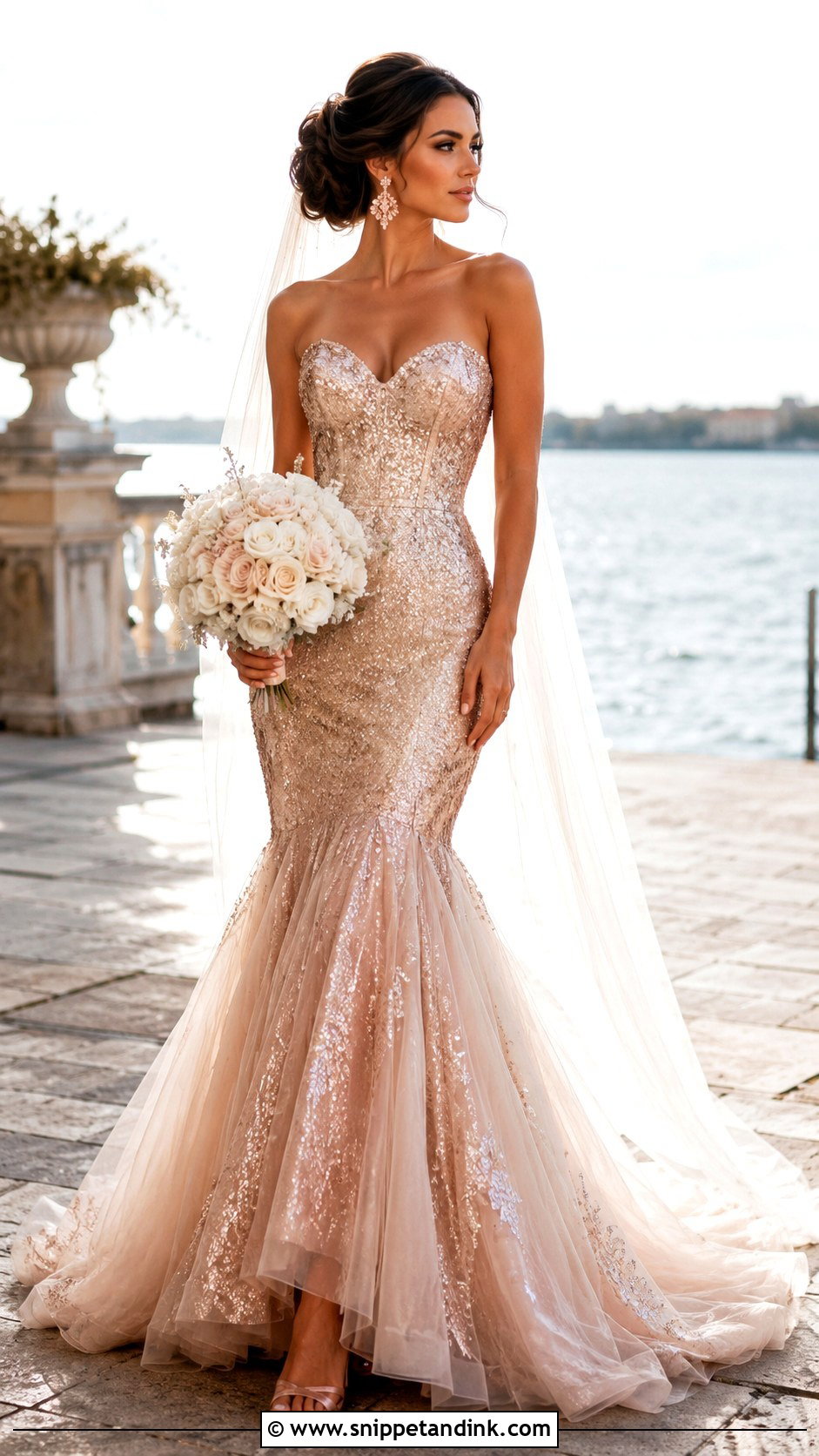 Rose Gold Mermaid Bridal Dress - Snippet and Ink - 20 Gold Bridal Dress Ideas