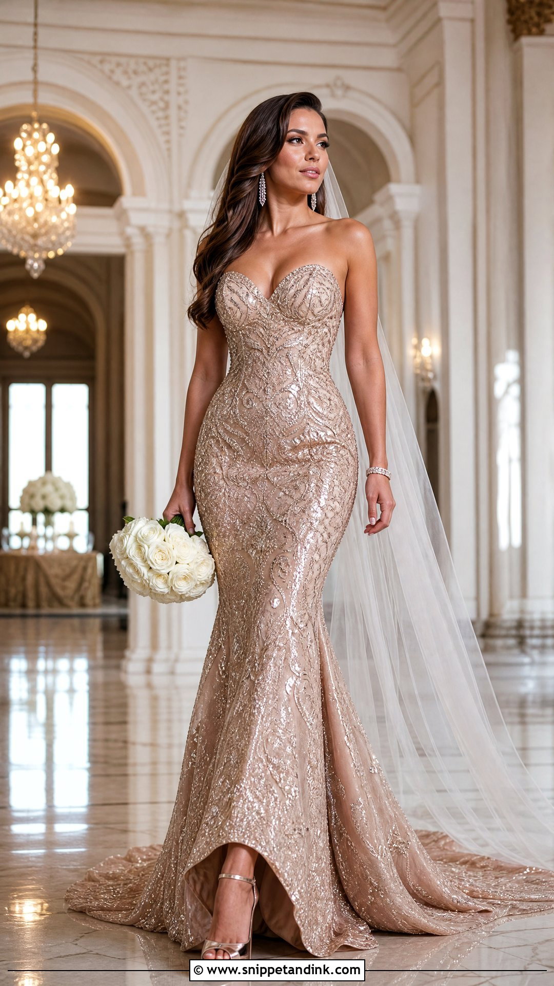 Rose Gold Mermaid Wedding Gown With Beading - Snippet and Ink - 20 Rose Gold Wedding Gown Ideas