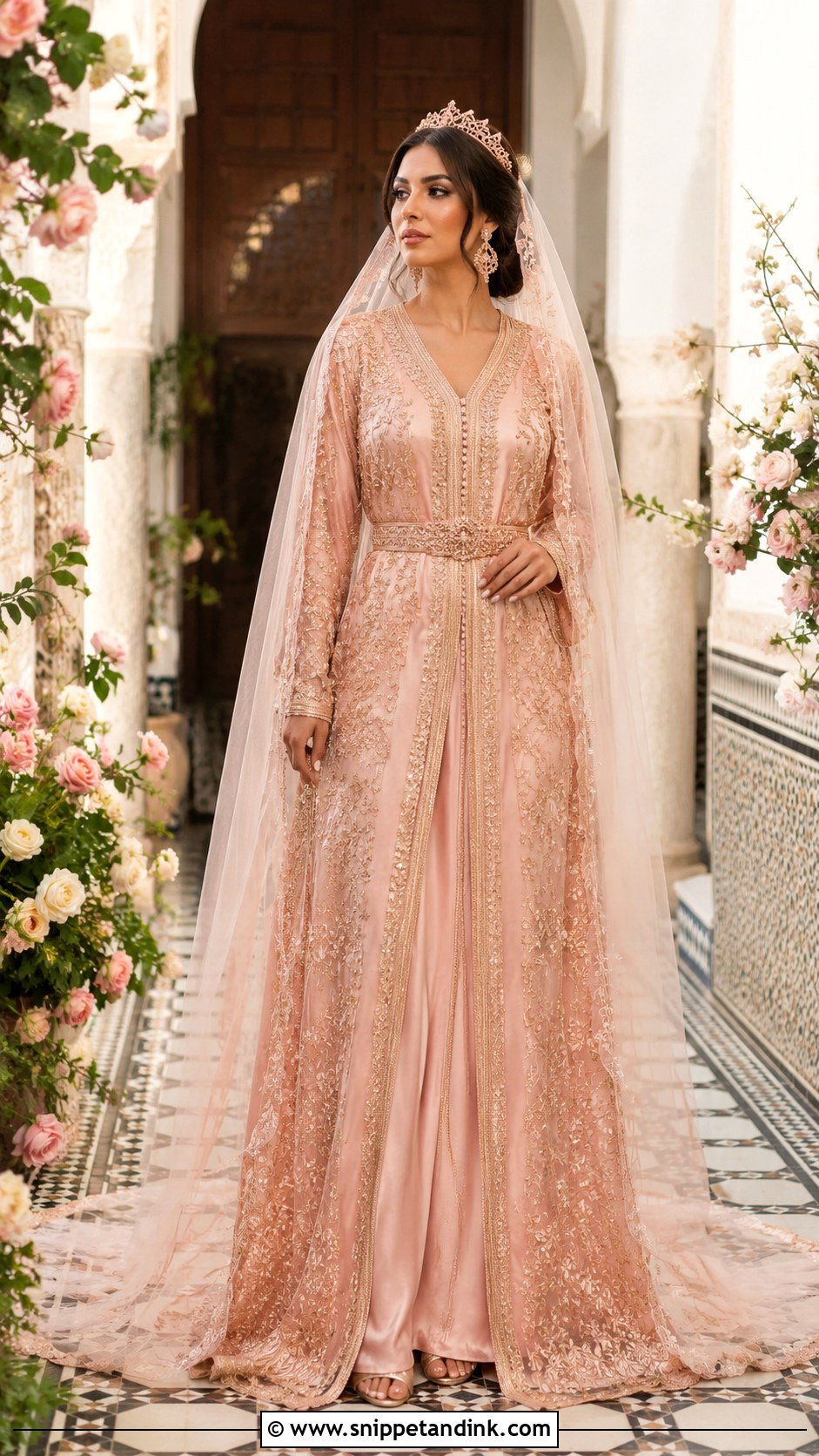 Rose Gold Moroccan Bride Takchita - Snippet and Ink - 20 Moroccan Bride Dress Ideas
