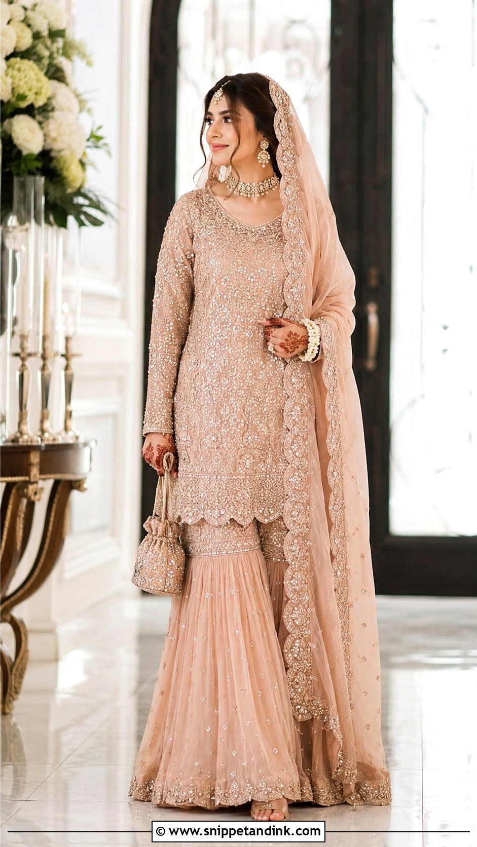 Rose Gold Nikah Garara Outfit - Snippet and Ink - 20 Nikah Garara Ideas