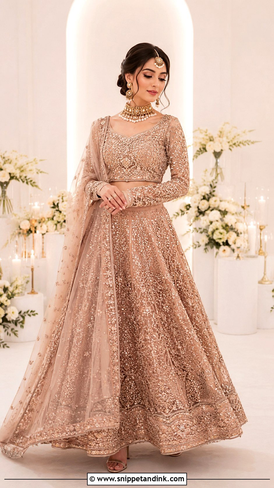 Rose Gold Nikah Lehenga Outfit - Snippet and Ink - 25 Nikha Outfits for Bride