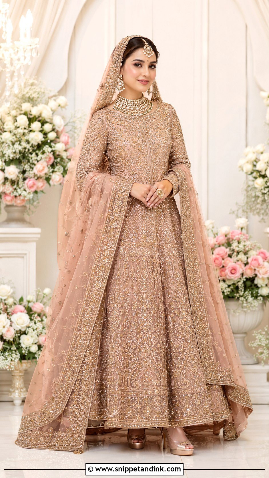 Rose Gold Nikah Lehenga Outfit - Snippet and Ink - 25 Nikah Outfit Muslim Pakistani Bridal Ideas