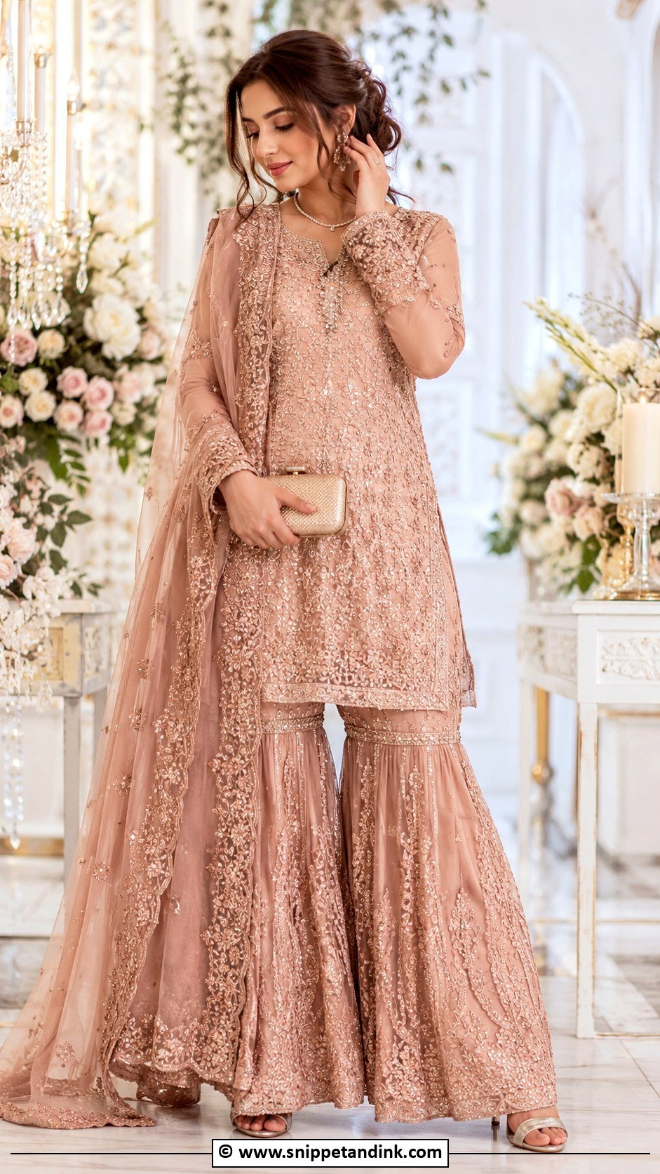 Rose Gold Nikah Sharara - Snippet and Ink - 35 Nikah Dress Ideas