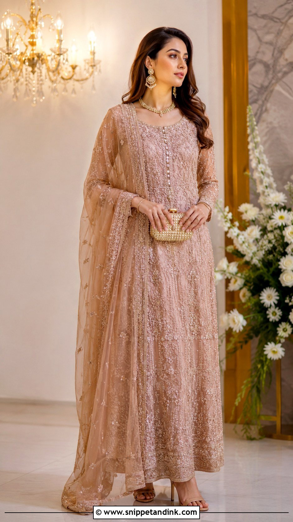 Rose Gold Nikkah Dress With Soft Embroidery - Snippet and Ink - 25 Simple Nikkah Dress Ideas