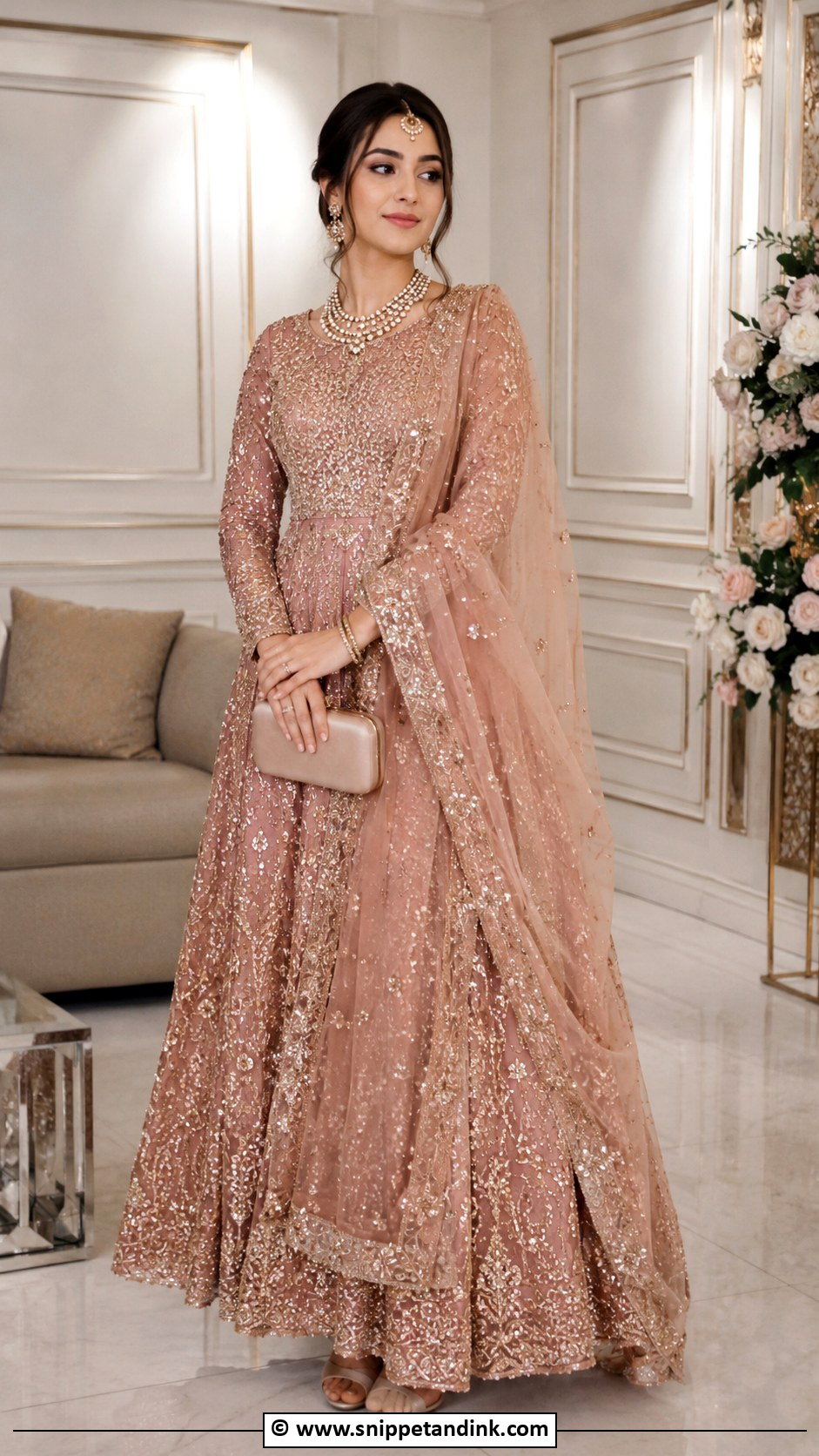 Rose Gold Nikkah Lehenga Outfit - Snippet and Ink - 35 Nikkah Outfit Ideas