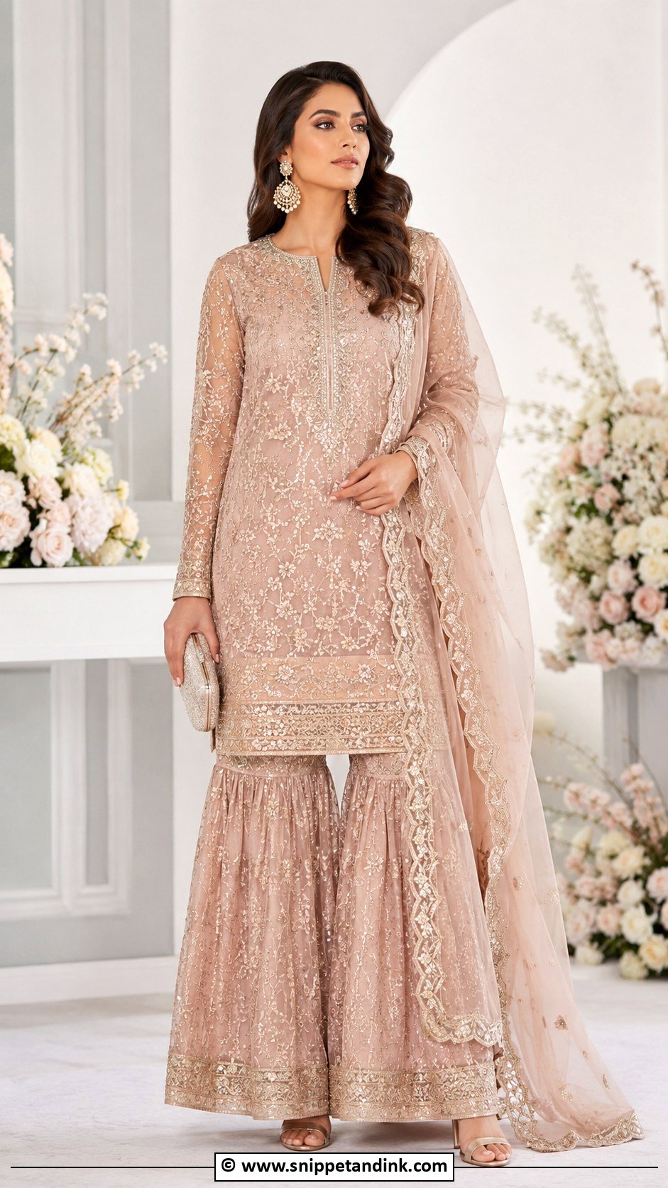 Rose Gold Nikkah Sharara Outfit - Snippet and Ink - 30 Nikkah Look Ideas