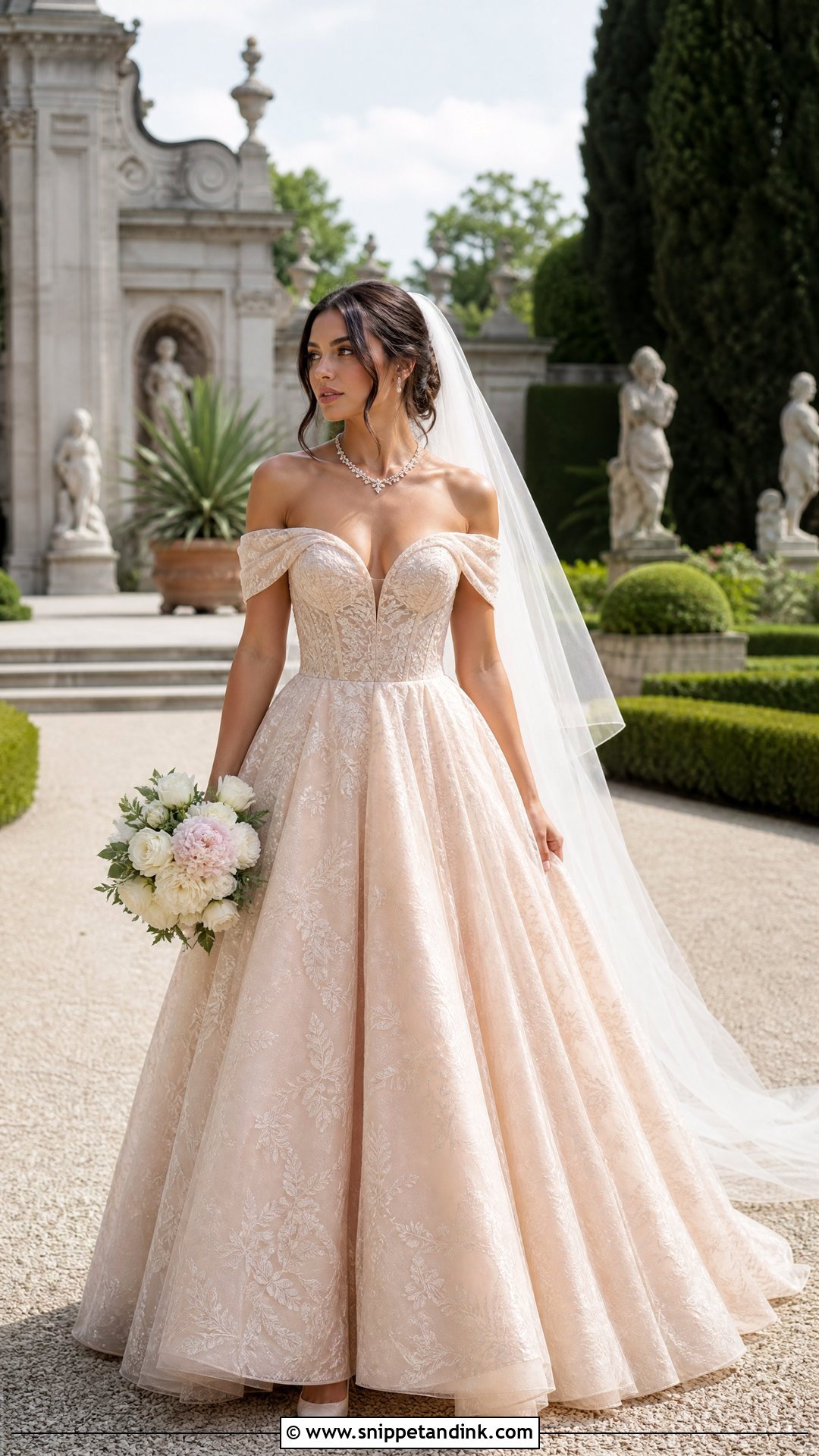 Rose Gold Off Shoulder Wedding Dress - Snippet and Ink - 20 Rose Gold Wedding Dress the Bride Ideas