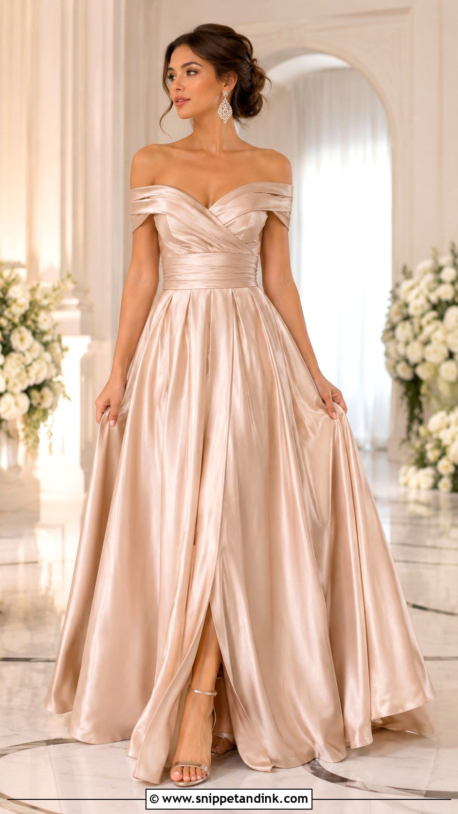 Rose Gold Off Shoulder Wedding Dress - Snippet and Ink - 25 Rose Gold Wedding Dress Ideas