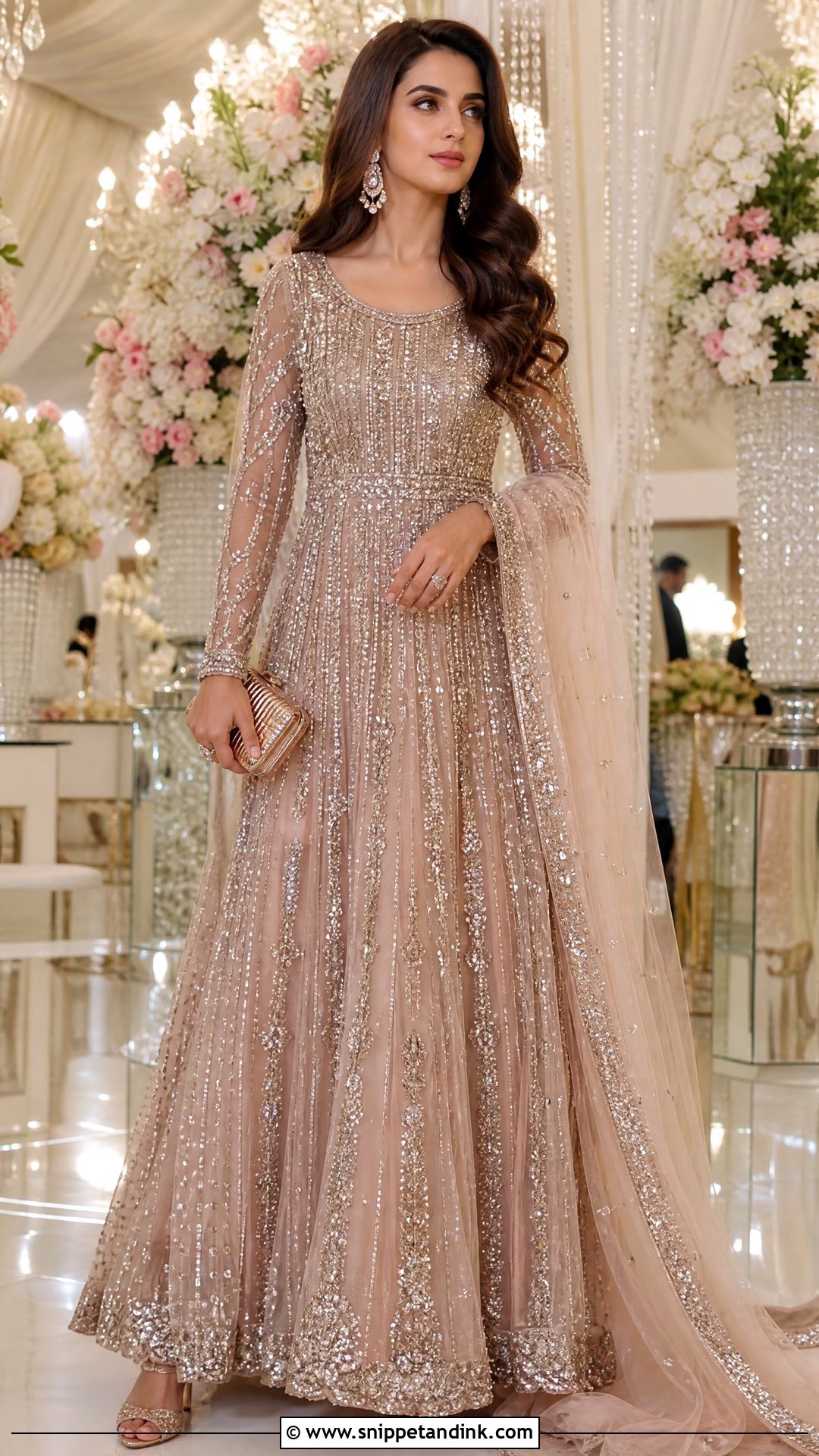 Rose Gold Pakistani Maxi With Sequin Details - Snippet and Ink - 20 Pakistani Maxi Designs for Wedding