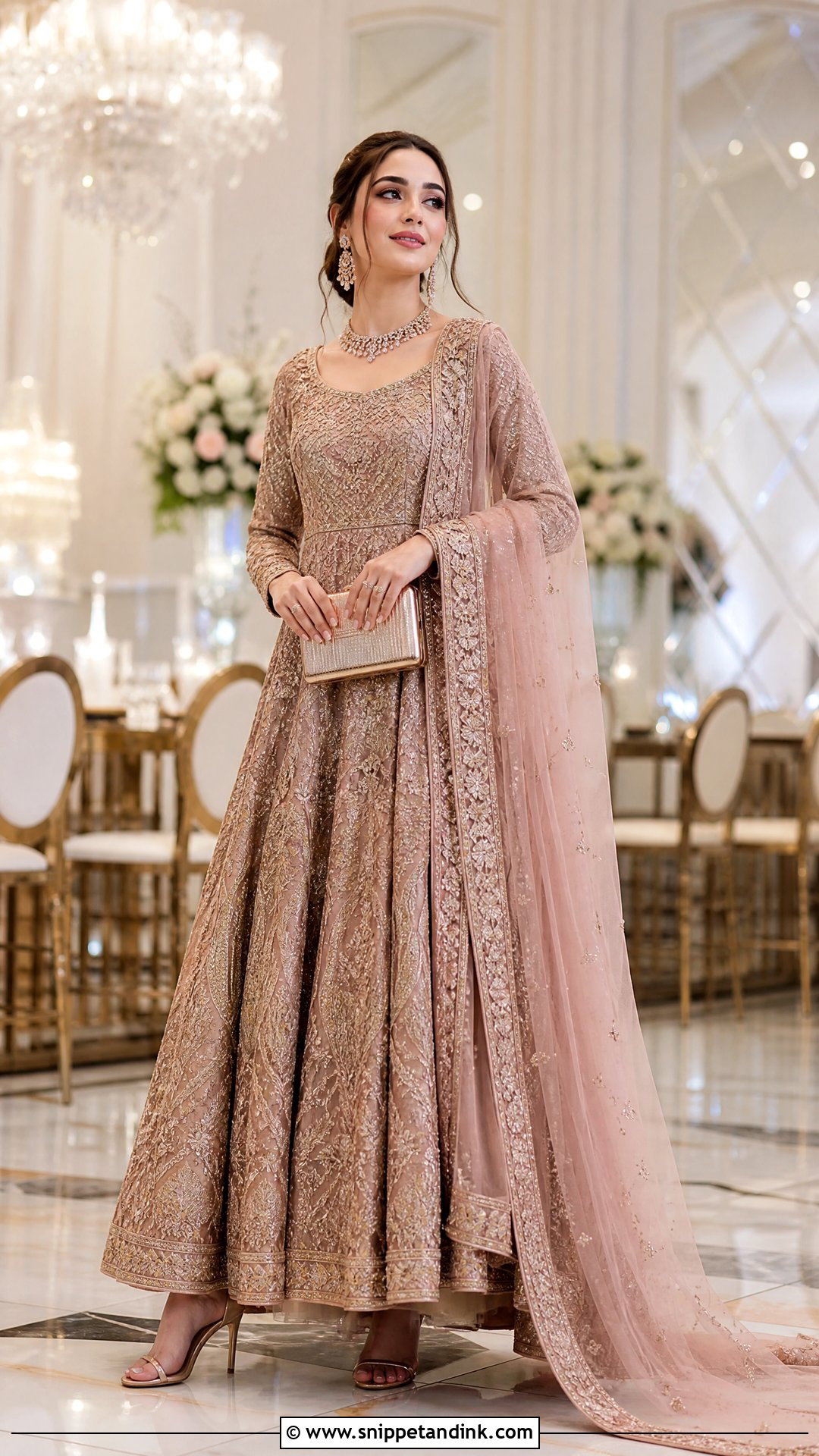 Rose Gold Pakistani Walima Bridal Maxi - Snippet and Ink - 20 Pakistani Walima Bridal Dresses