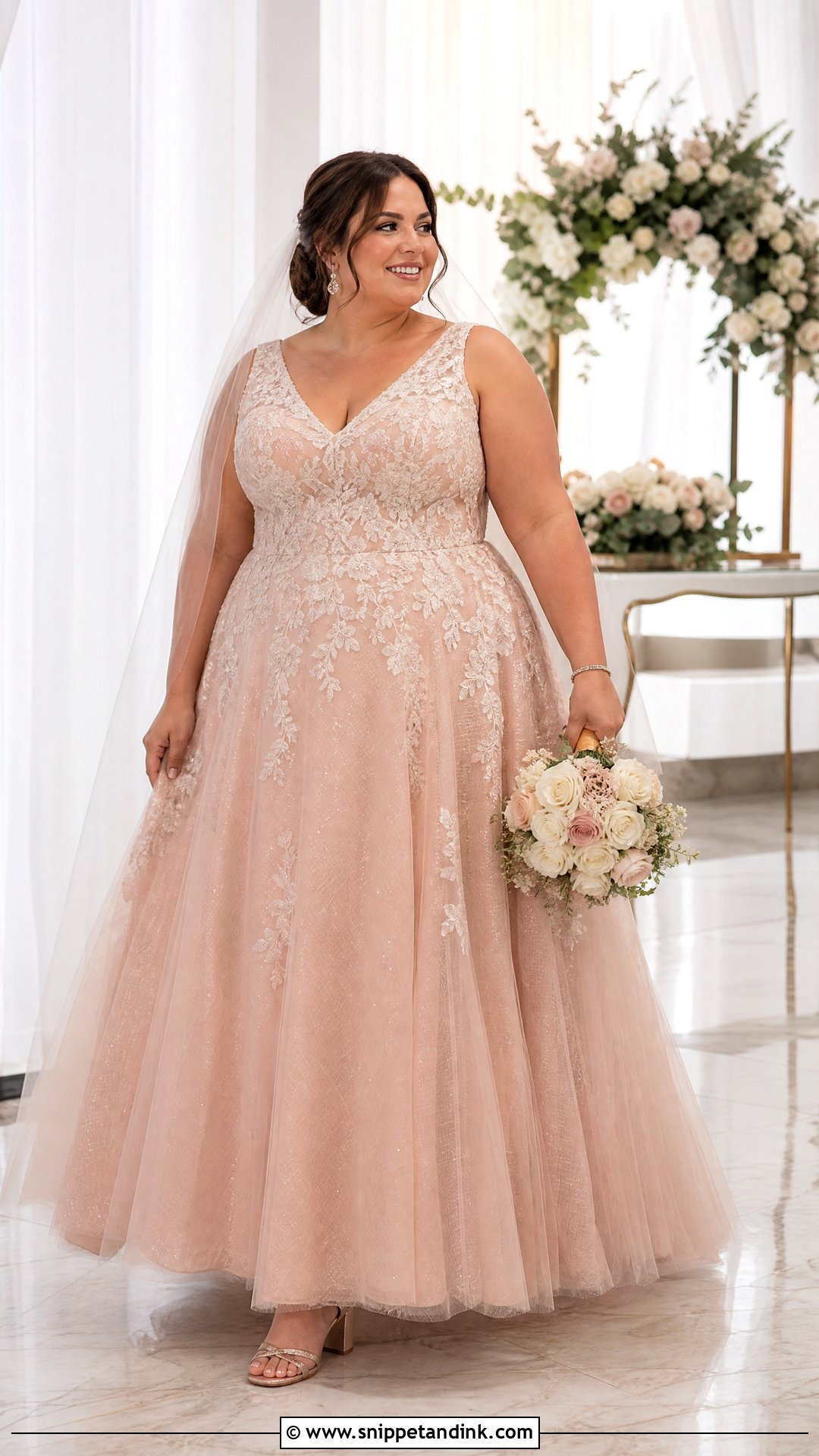 Rose Gold Plus Size A Line Wedding Gown - Snippet and Ink - 20 Rose Gold Wedding Gown Ideas
