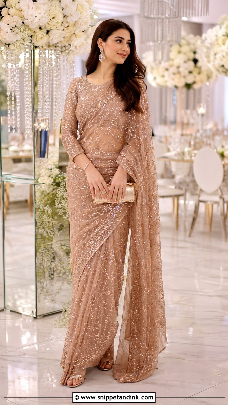 Rose Gold Sari Pakistani Walima Dress - Snippet and Ink - 20 Pakistani Cousin Wedding Dress Ideas