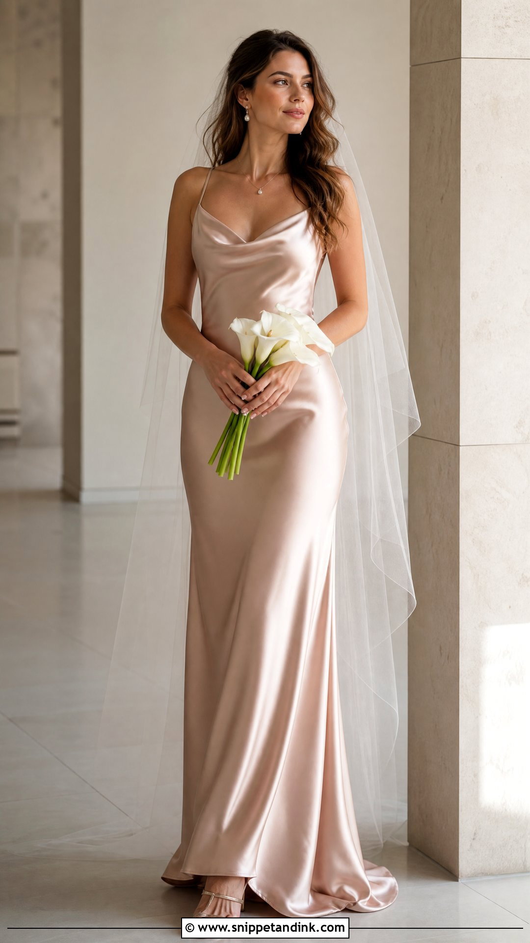 Rose Gold Satin Slip Wedding Gown - Snippet and Ink - 20 Rose Gold Wedding Gown Ideas