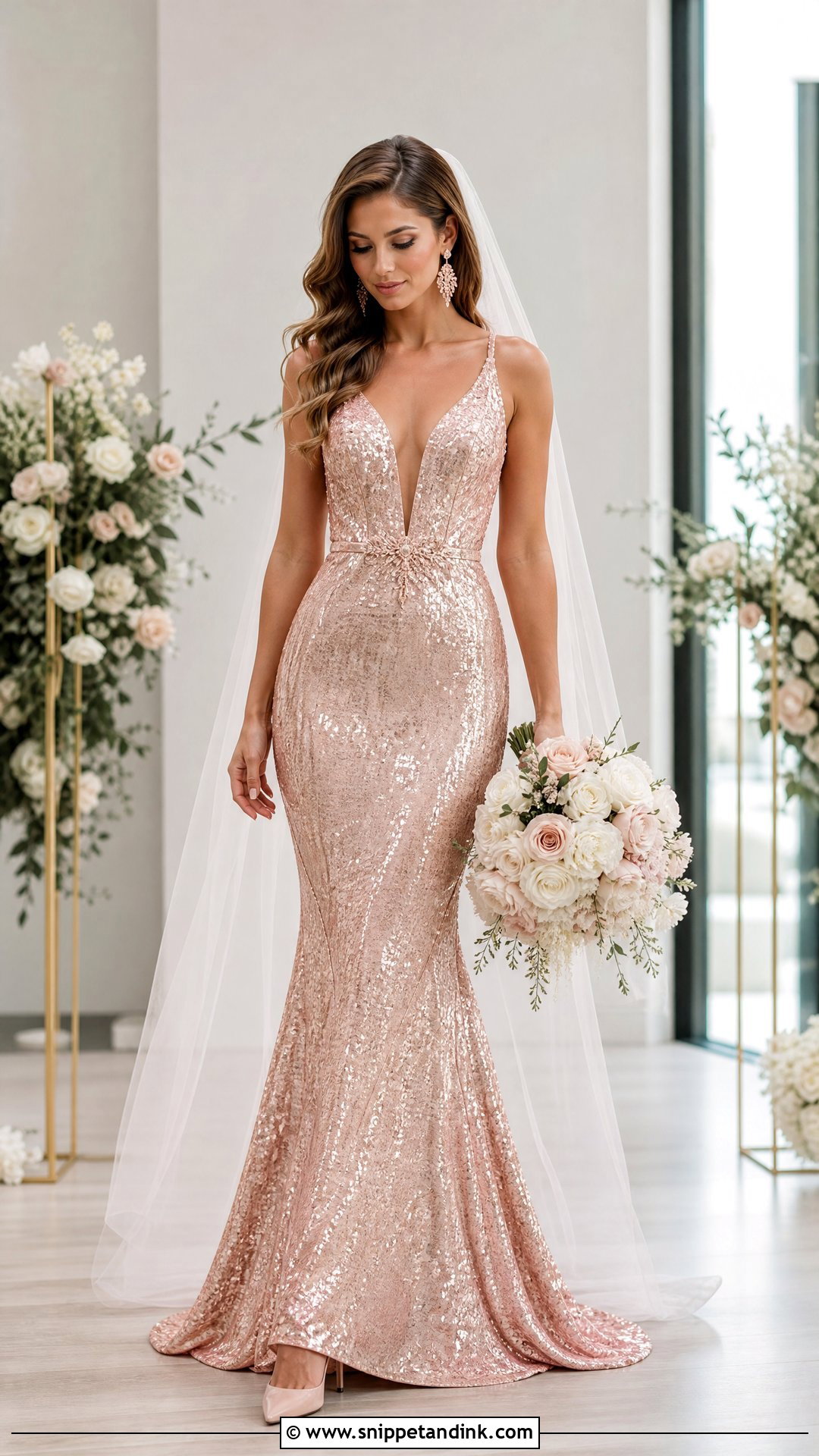 Rose Gold Sequin Mermaid Wedding Dress - Snippet and Ink - 20 Sparkly Wedding Dress Mermaid Ideas