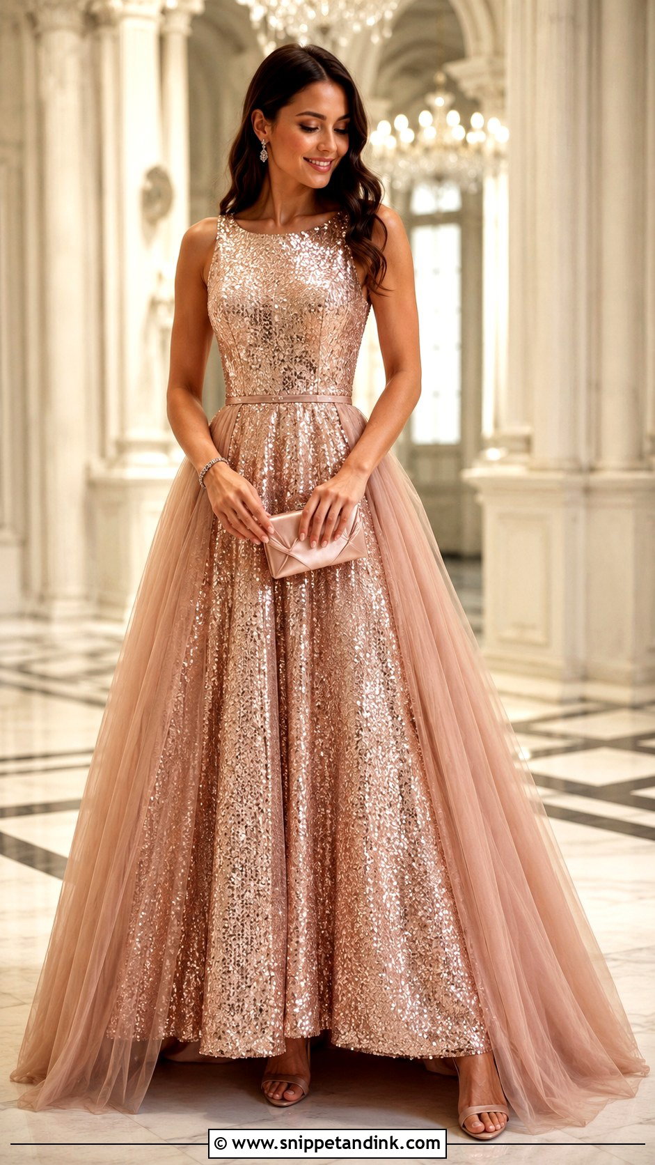 Rose Gold Sequin Royal Ball Gown - Snippet and Ink - 20 Royal Ball Gown Ideas