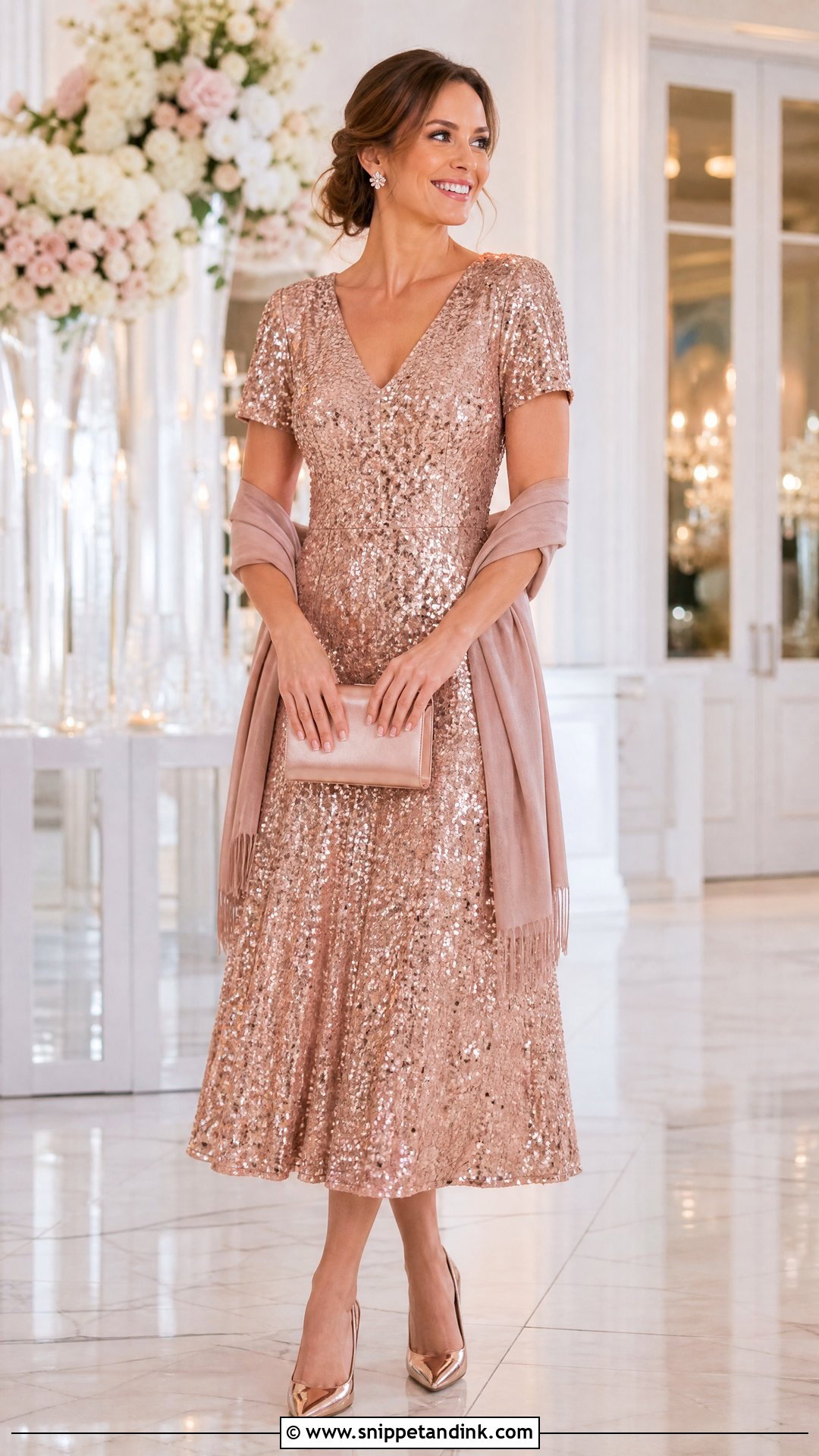 Rose Gold Sequin Tea Length Gown - Snippet and Ink - 20 Tea Length Gown Ideas