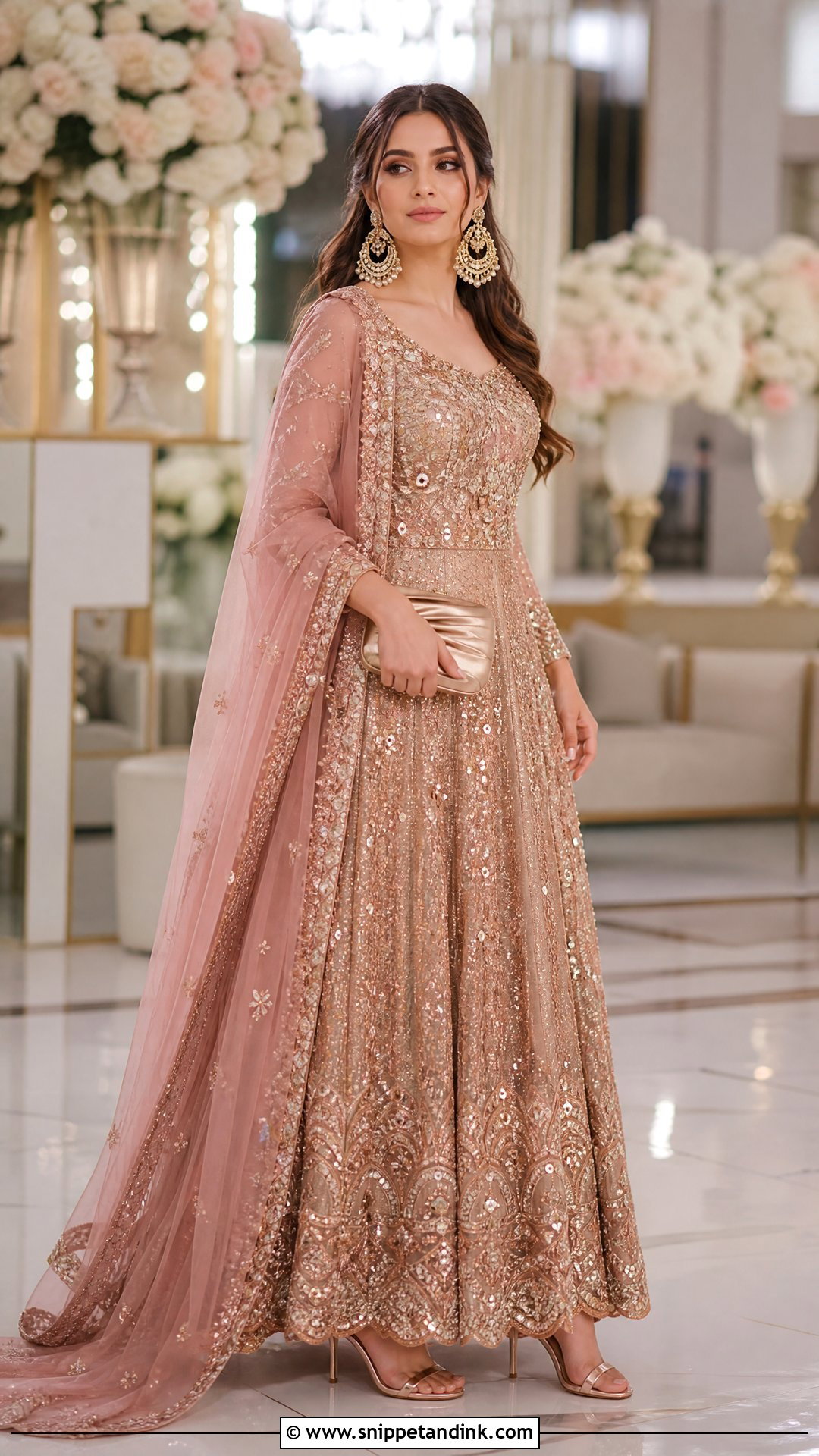 Rose Gold Sequin Walima Maxi Dress - Snippet and Ink - 20 Bridal Walima Maxi Dress Pakistani Ideas