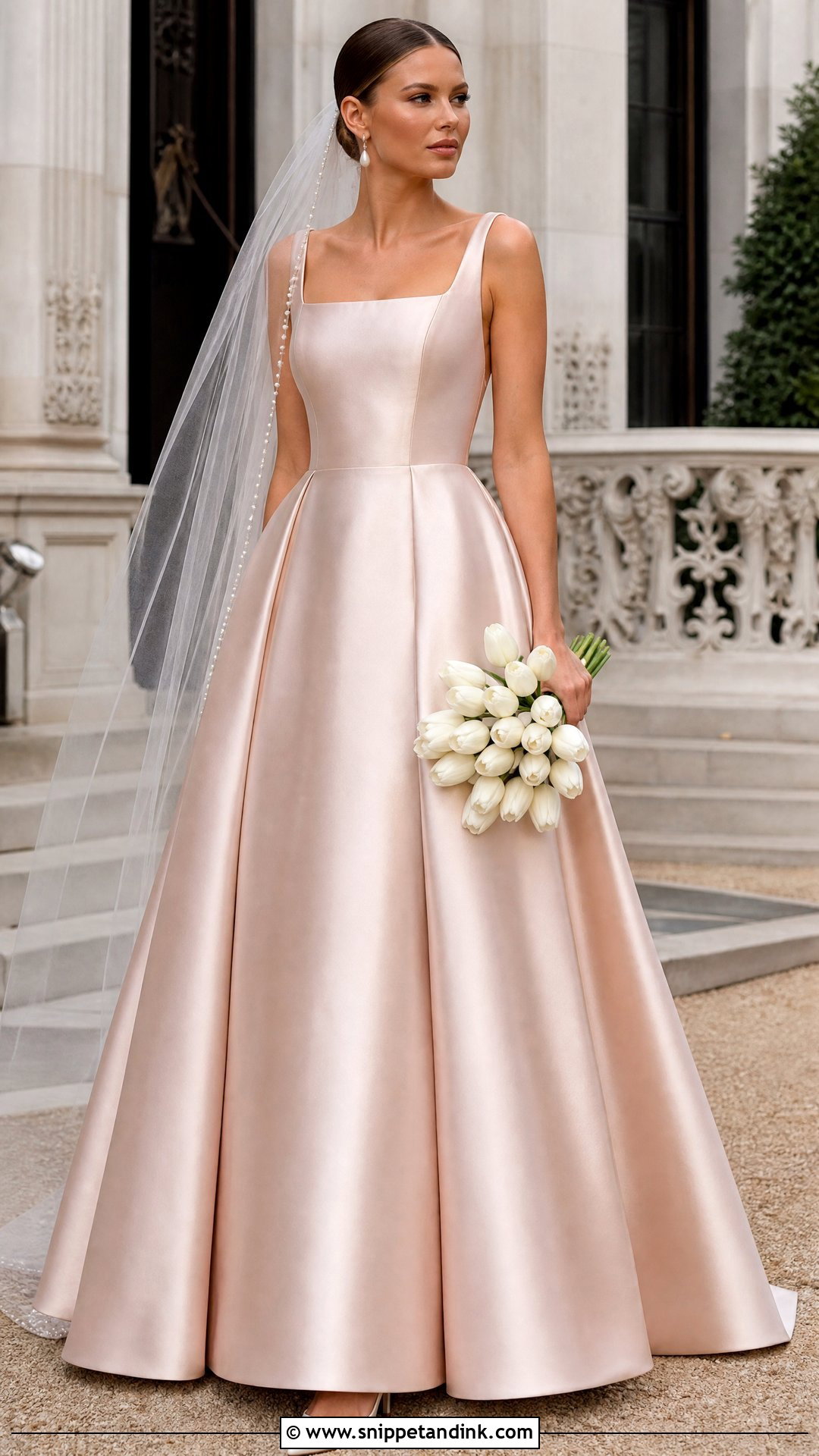 Rose Gold Square Neck Wedding Gown - Snippet and Ink - 20 Rose Gold Wedding Gown Ideas