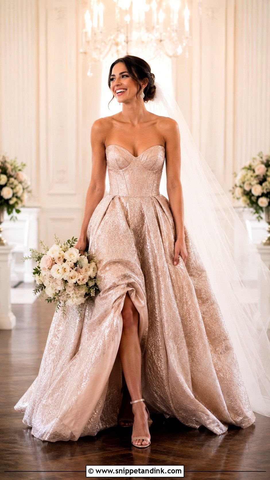 Rose Gold Strapless Wedding Dress - Snippet and Ink - 25 Rose Gold Wedding Dress Ideas