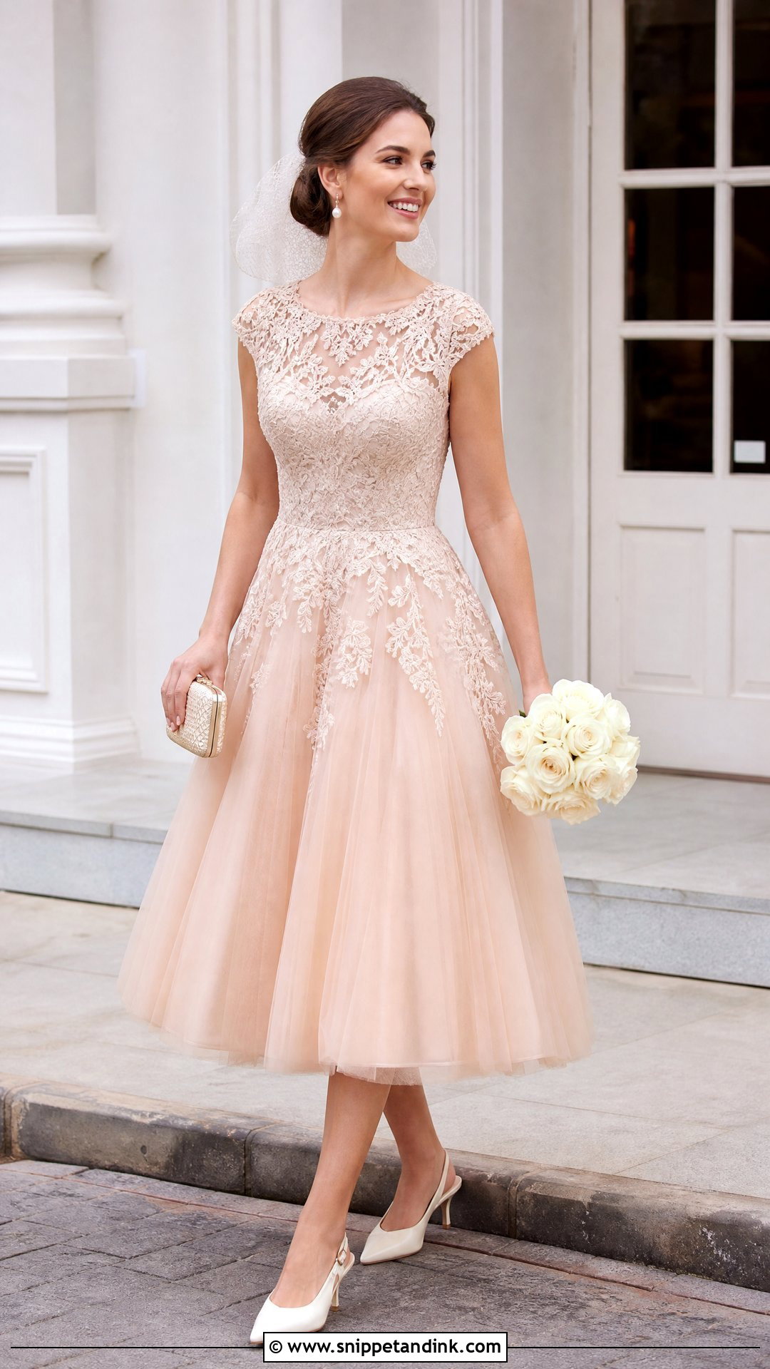 Rose Gold Tea Length Wedding Gown - Snippet and Ink - 20 Rose Gold Wedding Gown Ideas