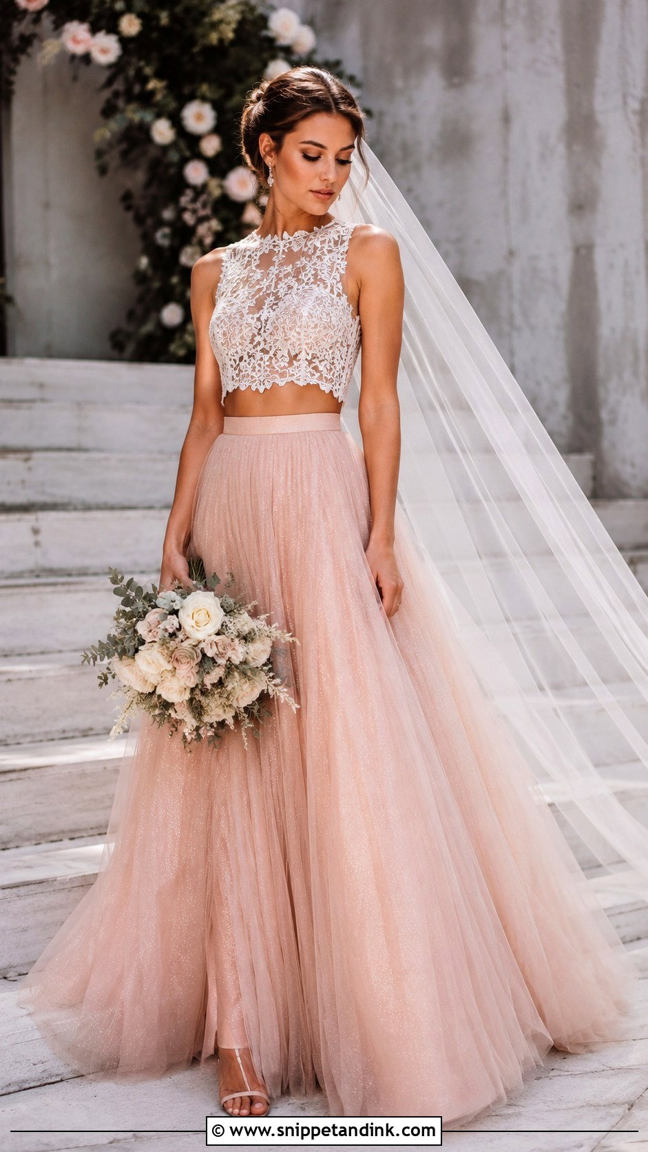 Rose Gold Two Piece Wedding Dress - Snippet and Ink - 25 Rose Gold Wedding Dress Ideas