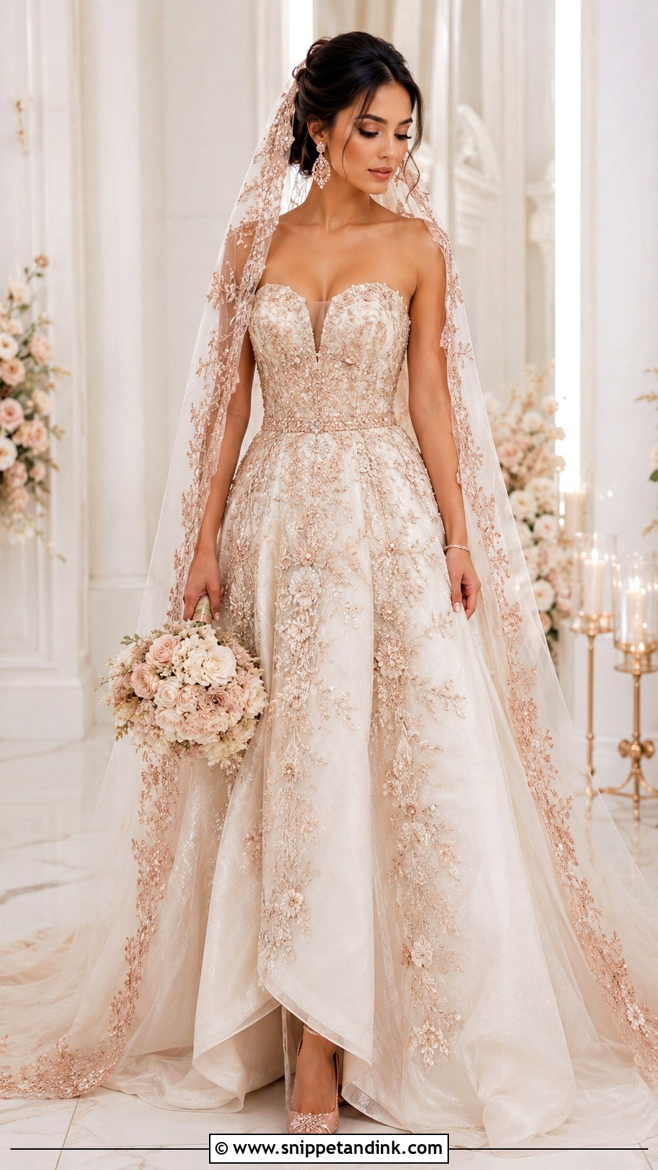 Rose Gold Veil Wedding Dress - Snippet and Ink - 25 Rose Gold Wedding Dress Ideas