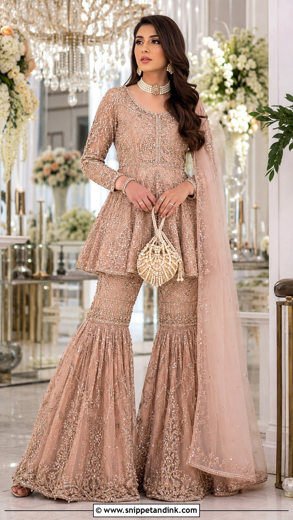 Rose Gold Walima Bridal Peplum Gharara - Snippet and Ink - 20 Walima Bridal Dress Ideas