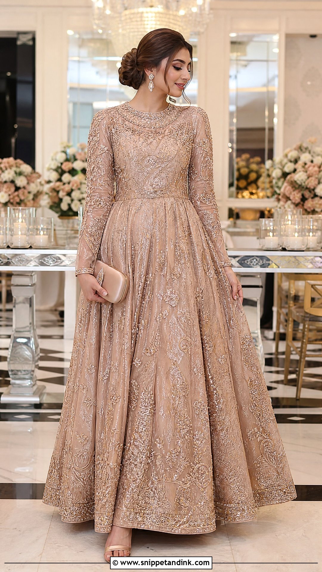 Rose Gold Walima Dress With Embellished Maxi - Snippet and Ink - 25 Walima Dress for Bride Sister Ideas