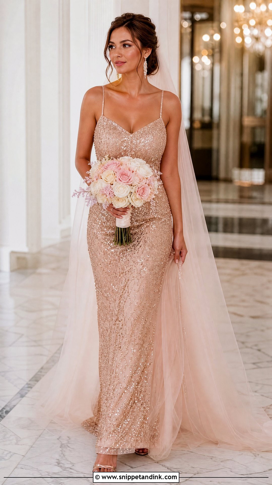 Rose Gold Wedding Dress With Crystal Details - Snippet and Ink - 20 Nontraditional Wedding Dress Color Ideas
