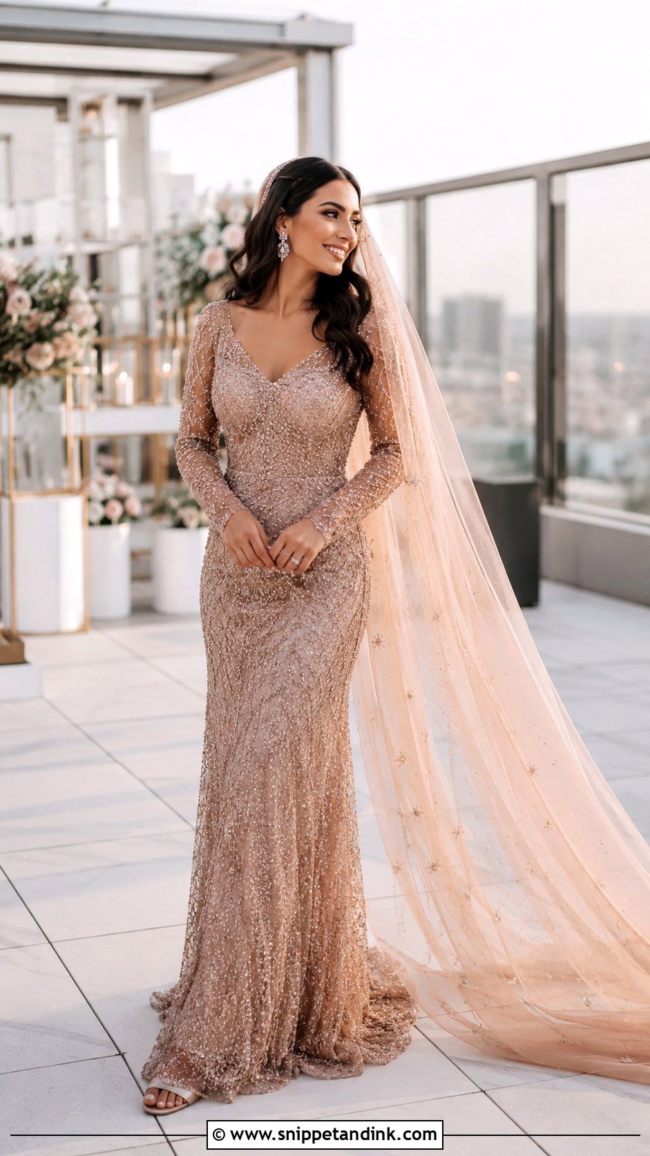 Rose Gold Wedding Dress With Metallic Sandals - Snippet and Ink - 25 Wedding Dresses with Color