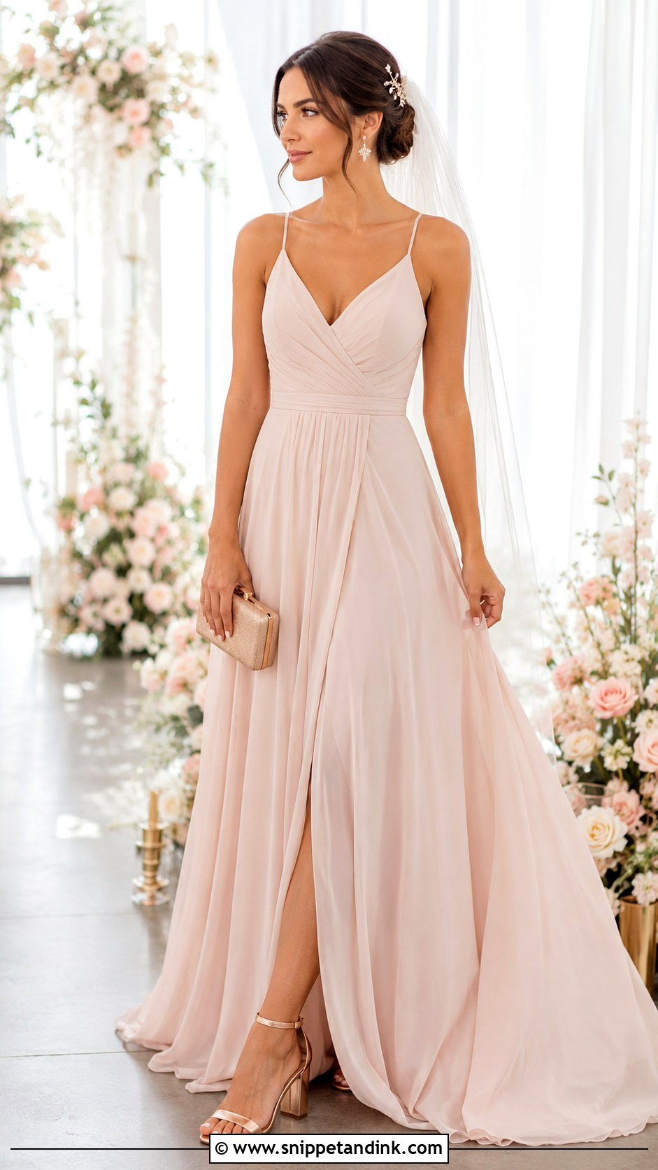 Rose Gold Wedding Heels With Blush Gown - Snippet and Ink - 20 Aesthetic Wedding Heels Ideas