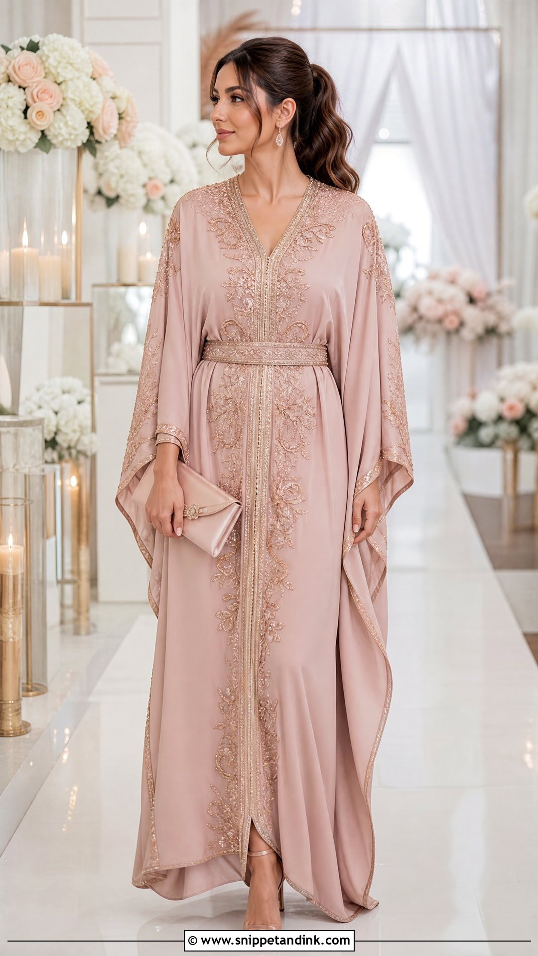 Rose Gold Wedding Kaftan With Matching Heels - Snippet and Ink - 20 Wedding Kaftan Ideas