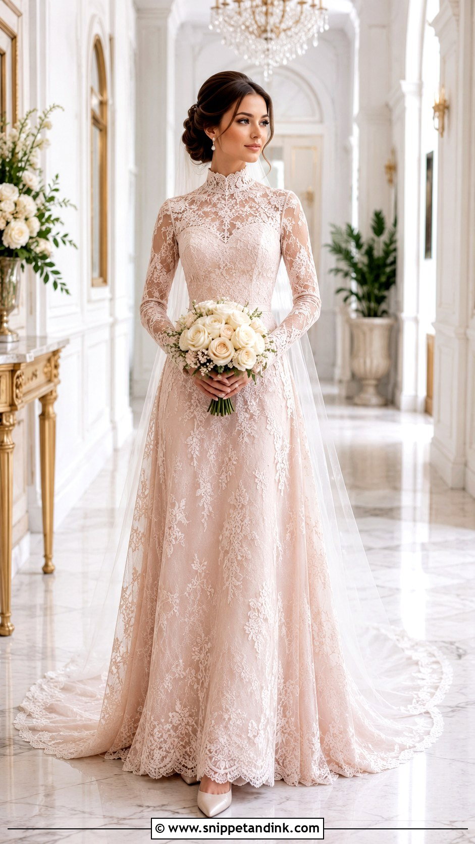Rose Lace Wedding Dress With High Neck - Snippet and Ink - 25 Rose Wedding Dress Ideas