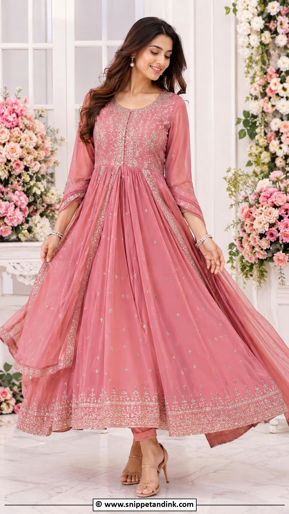 Rose Pink Anarkali Henna Night Dress - Snippet and Ink - 30 Henna Night Dress Ideas