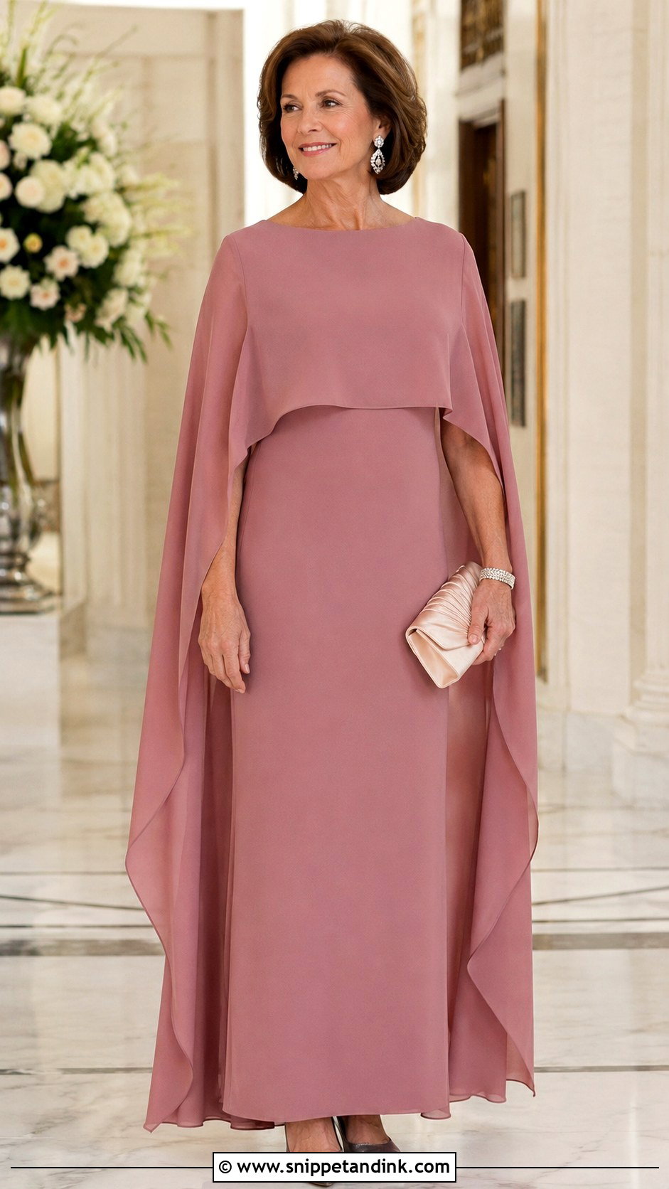 Rose Pink Cape Mother of the Bride Gown - Snippet and Ink - 20 Moms Dresses for Weddings