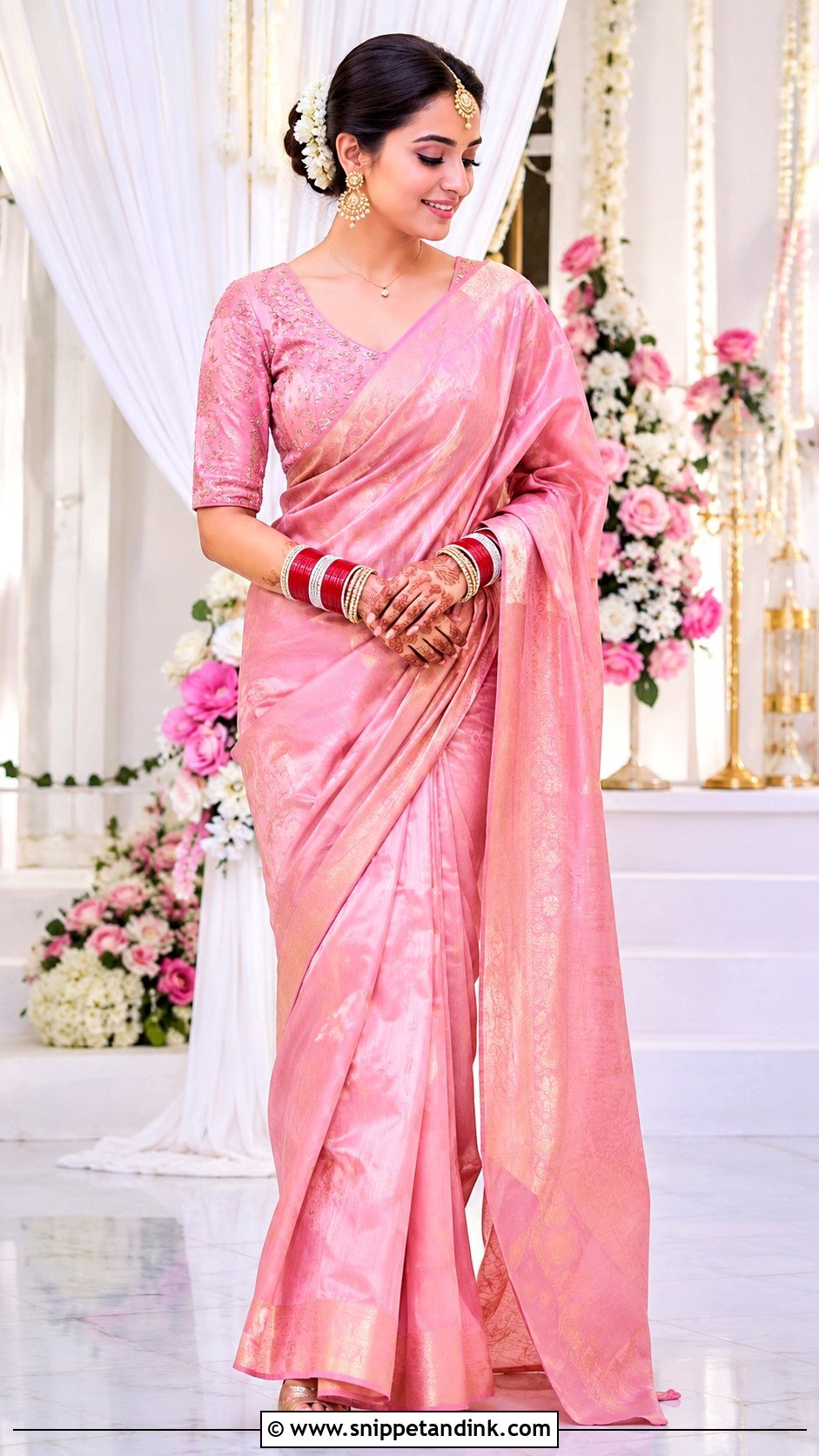 Rose Pink Saree Choora Ceremony Outfit - Snippet and Ink - 20 Choora Ceremony Outfit Ideas