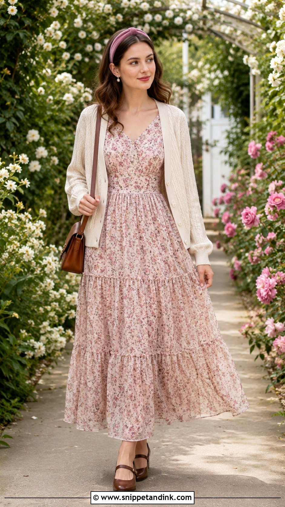 Rose Print Tiered Cottage Core Gown - Snippet and Ink - 20 Cottage Core Gown Ideas